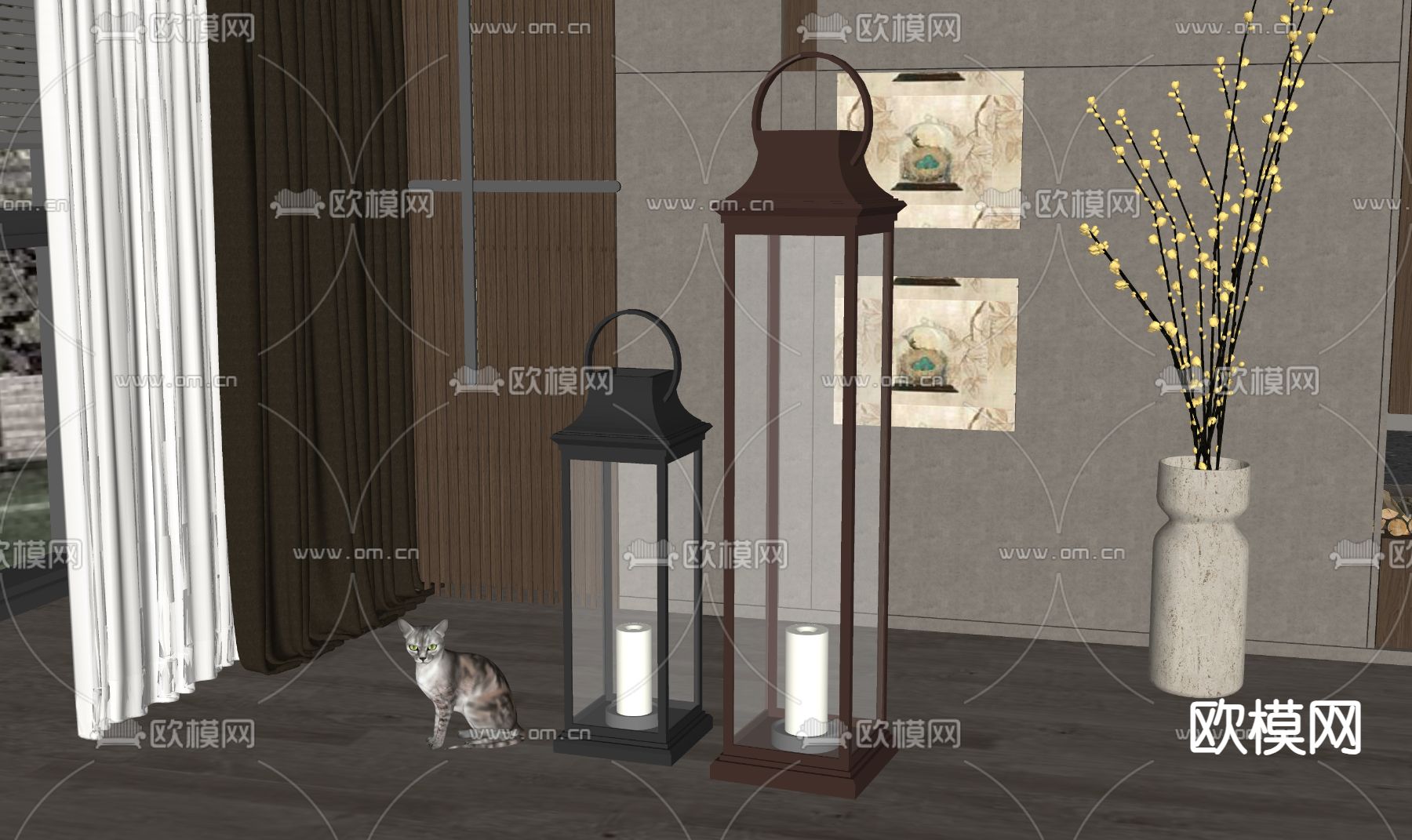 新中式落地灯su模型下载（渲染图2）