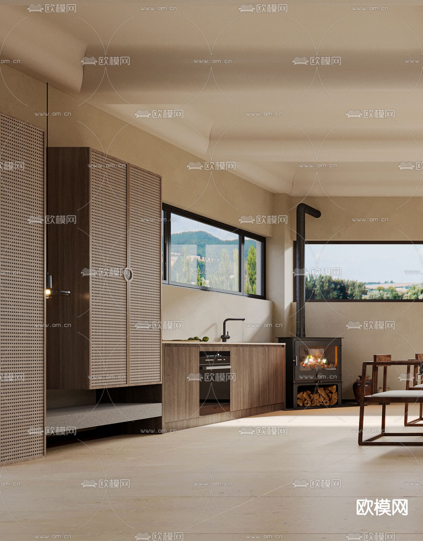 侘寂风茶室3d模型下载（渲染图3）