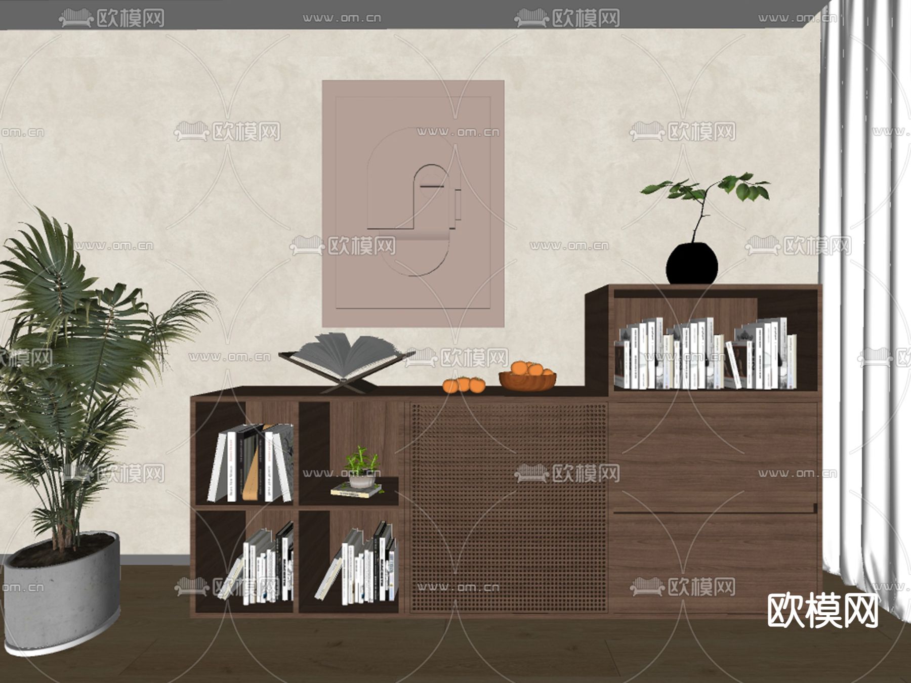 现代斗柜 矮柜 餐边柜su模型下载（渲染图2）