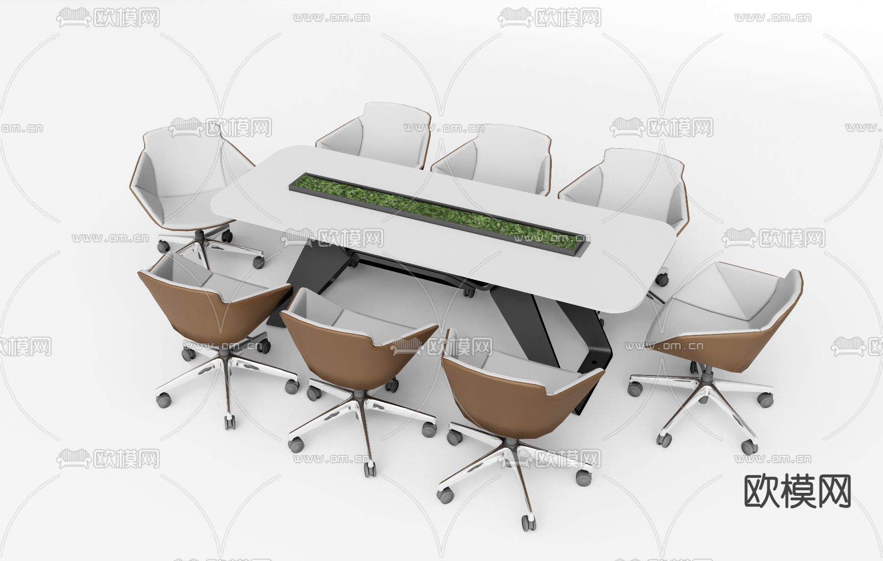 现代会议桌椅su模型下载（渲染图1）