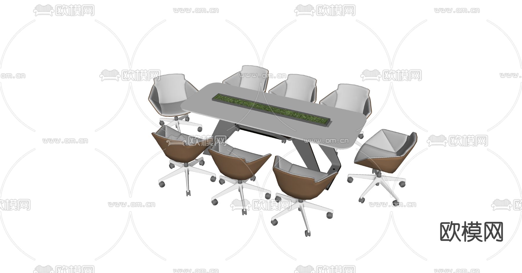 现代会议桌椅su模型下载（渲染图2）