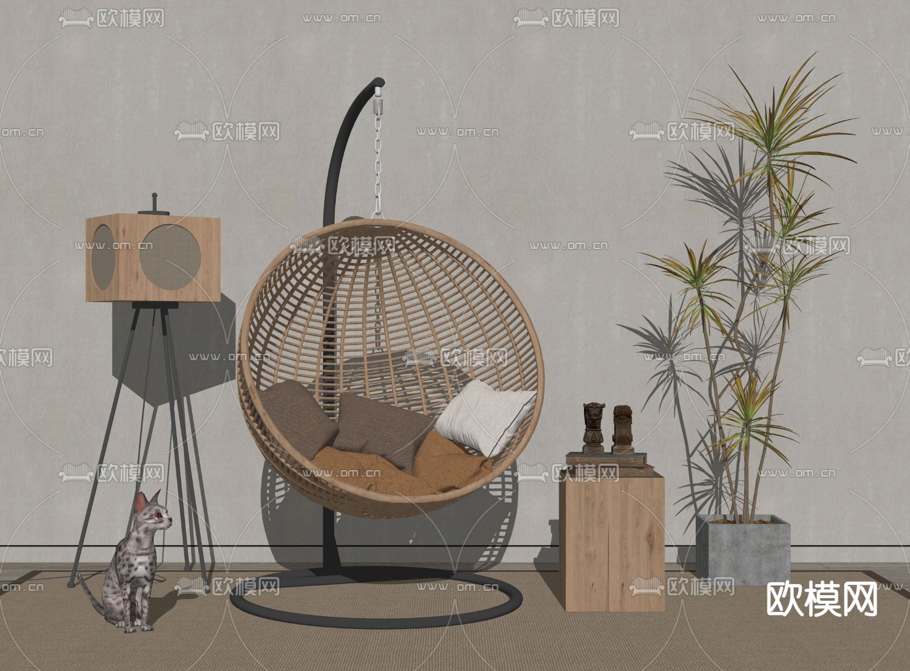 侘寂风吊椅su模型下载（渲染图2）