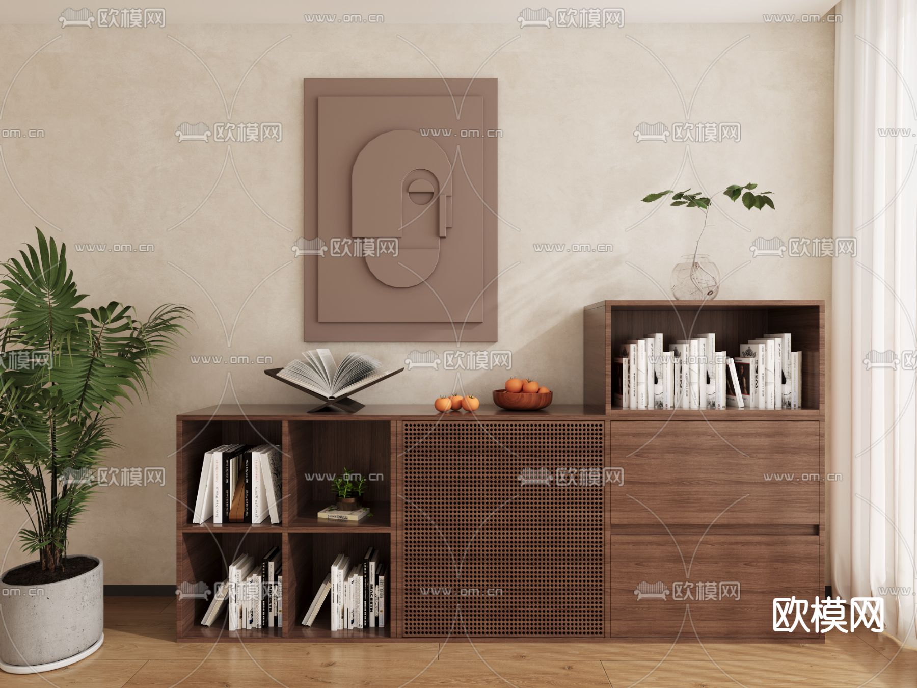 现代斗柜 矮柜 餐边柜su模型下载（渲染图1）