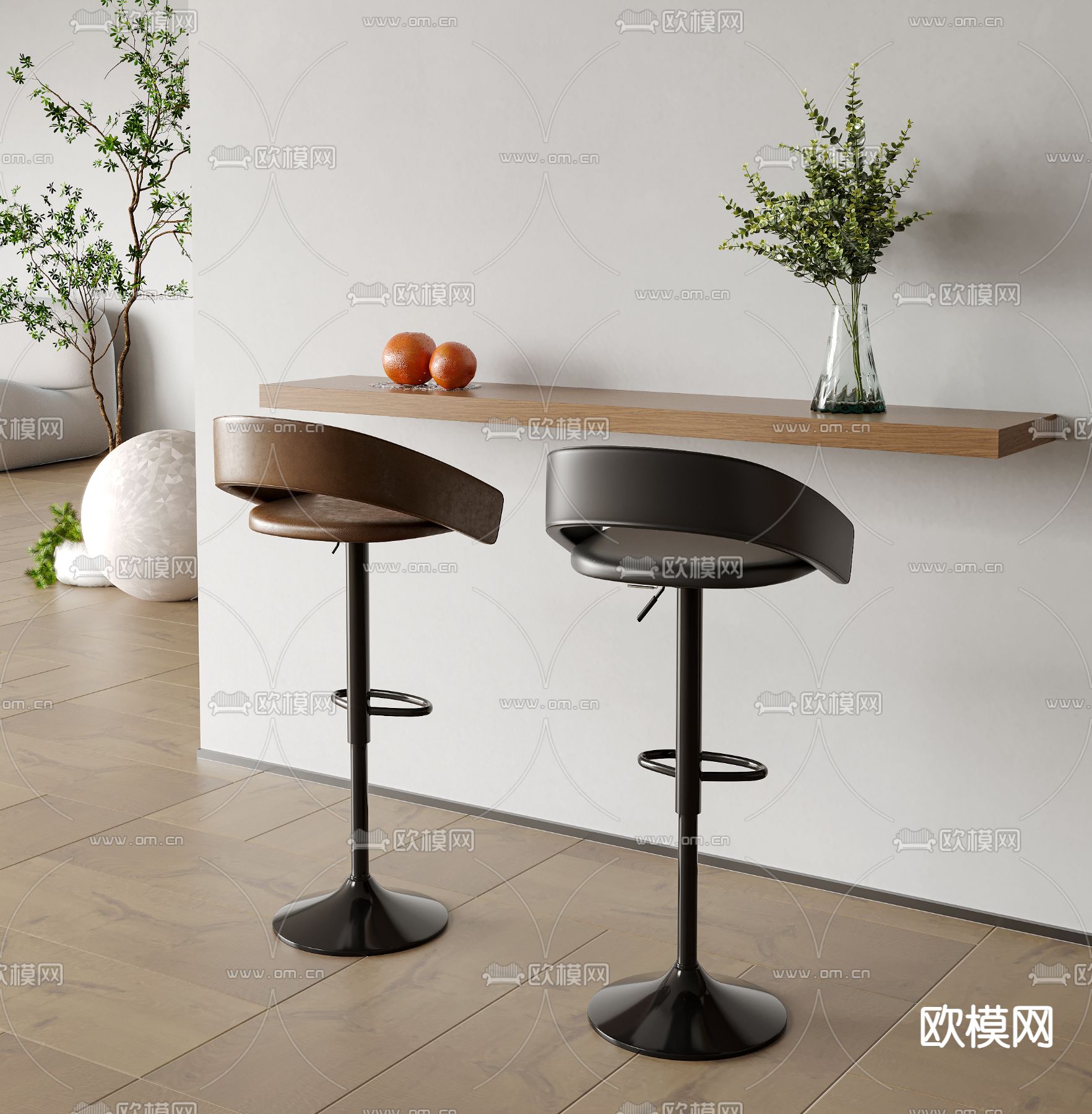 现代吧椅su模型下载（渲染图1）