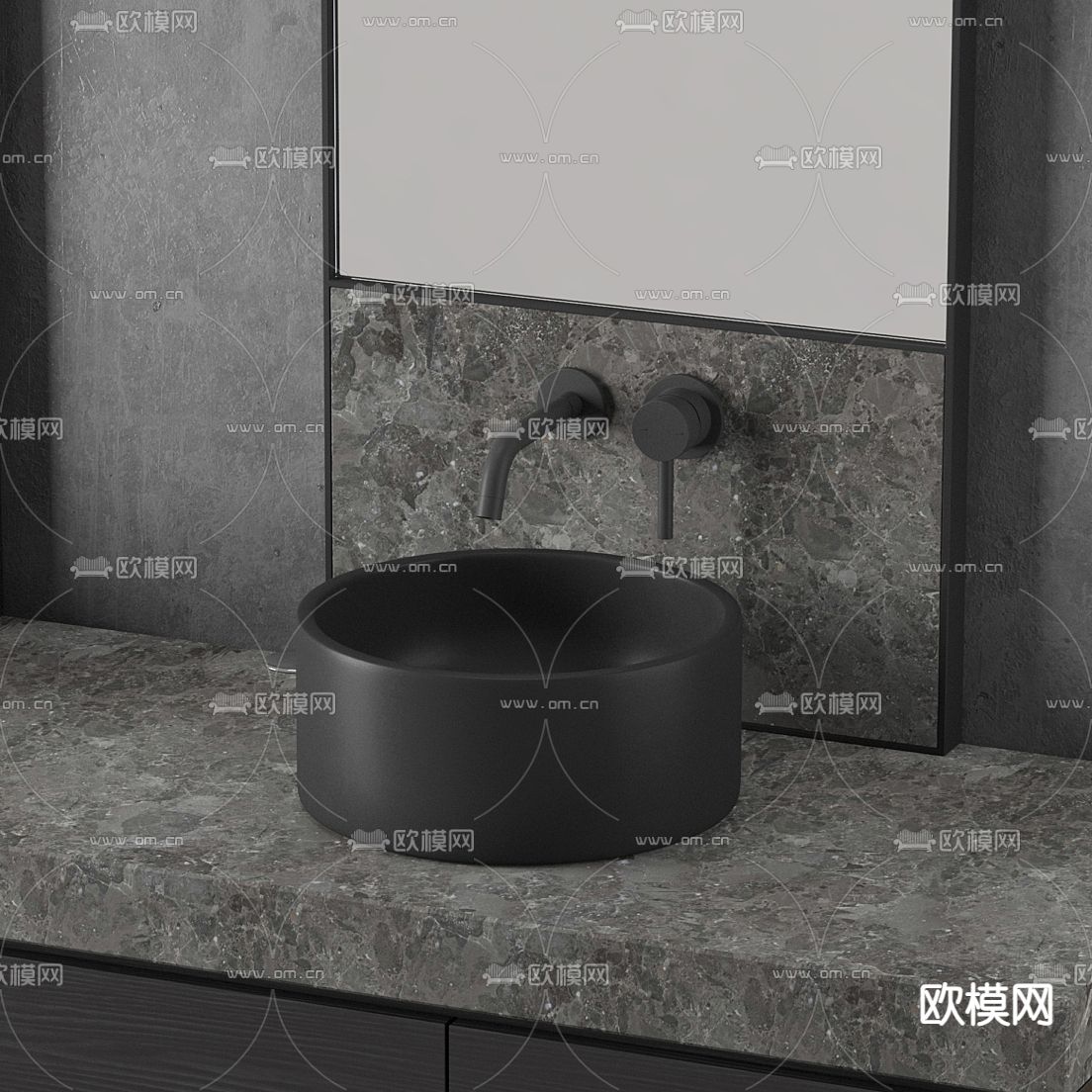 高级灰台盆 双盆洗手台3d模型下载（渲染图2）