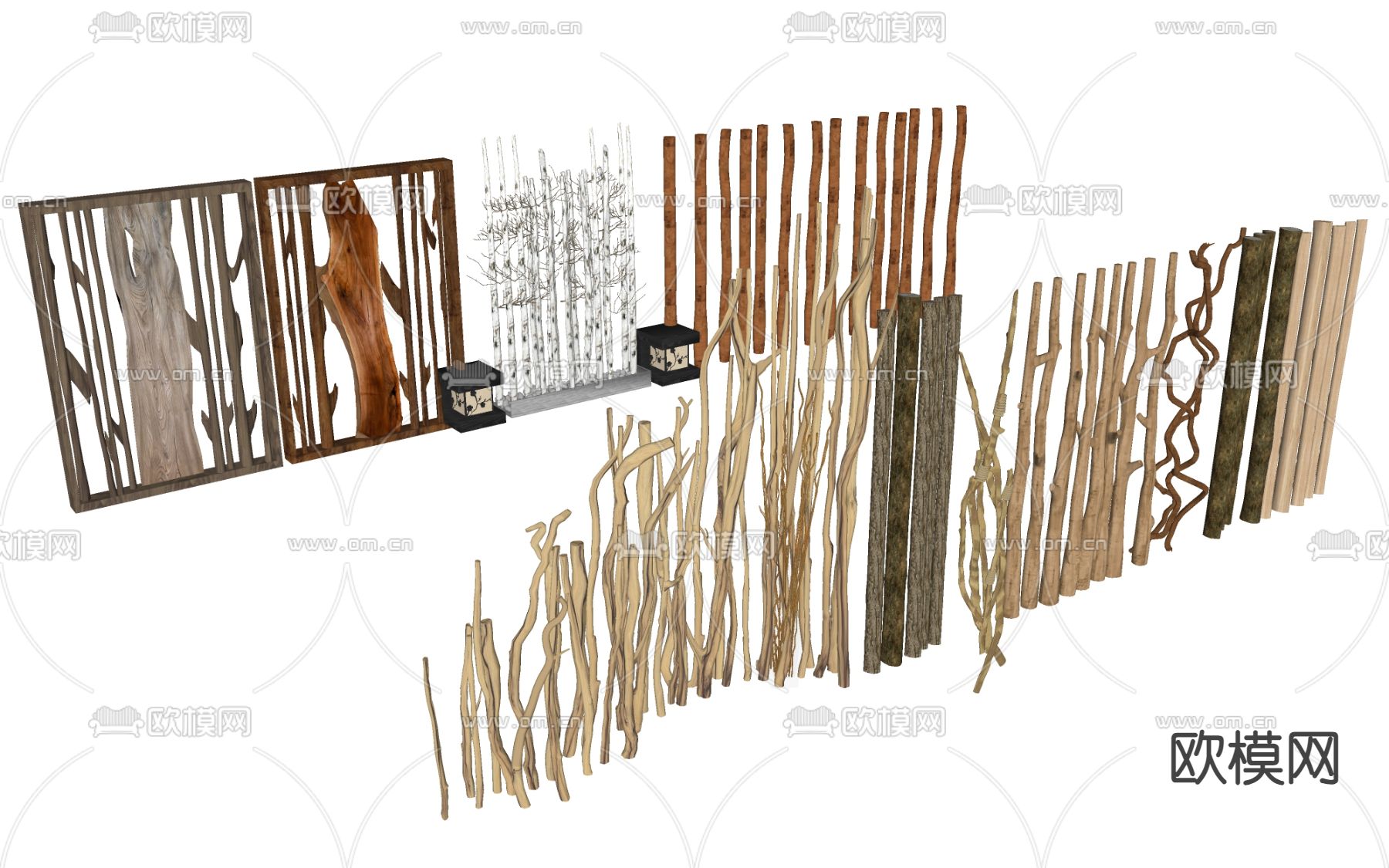 树杆屏风 树根隔断su模型下载（渲染图2）