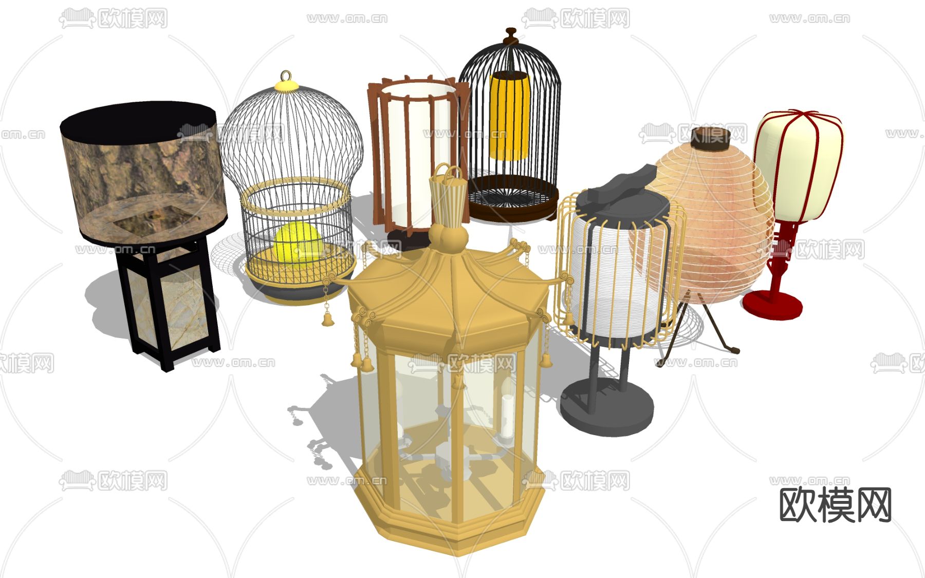 中式台灯 床头灯su模型下载（渲染图2）