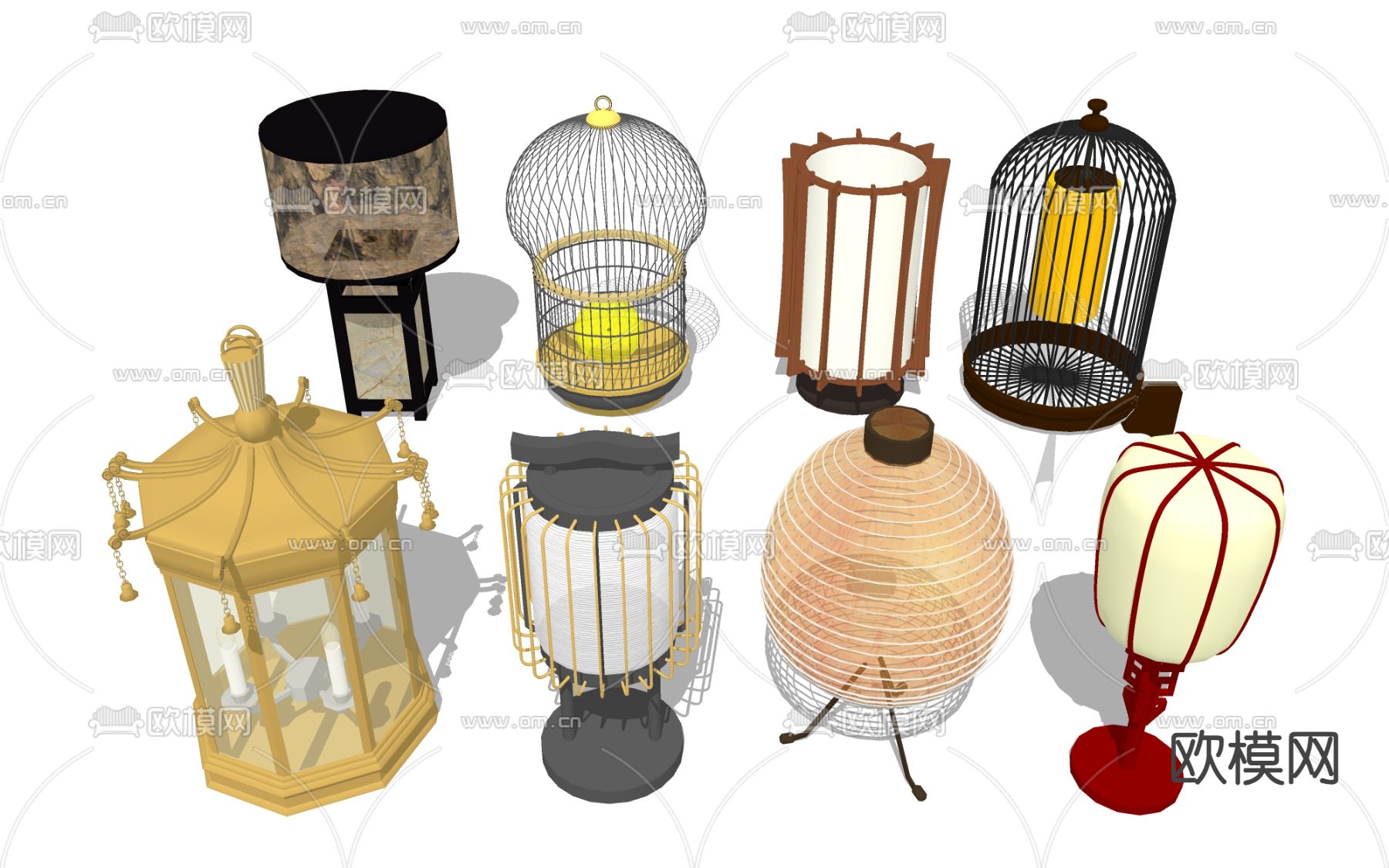 中式台灯 床头灯su模型下载（渲染图1）