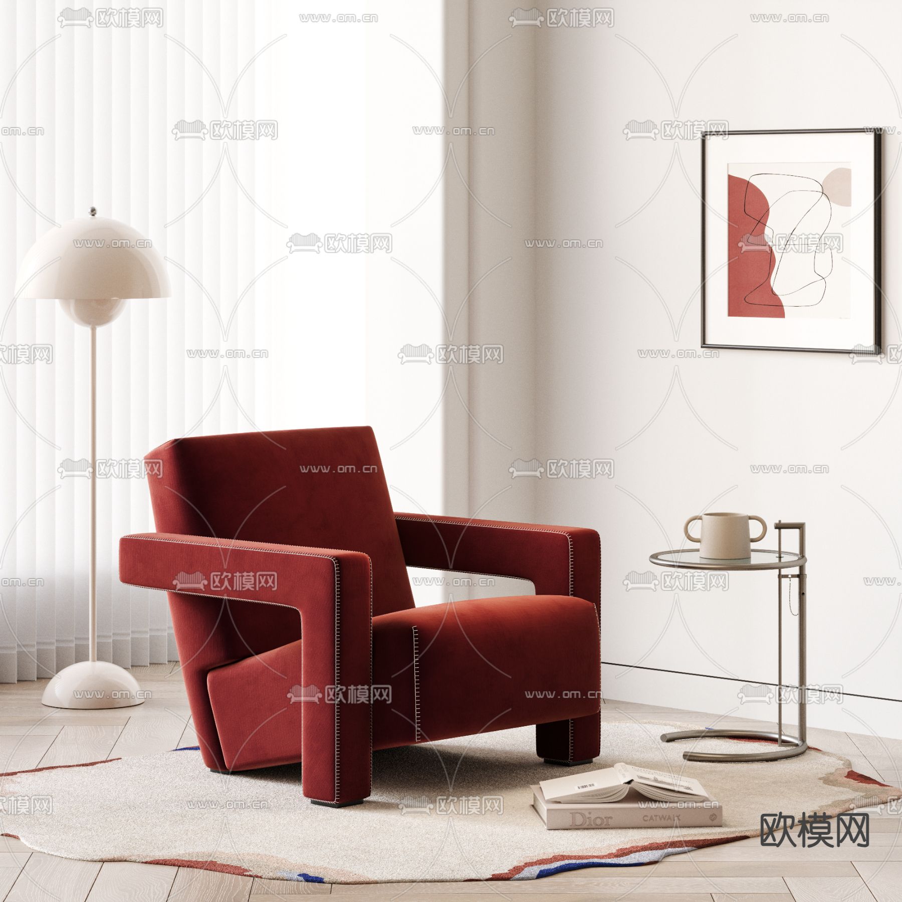 Cassina 红色沙发 休闲沙发3d模型下载