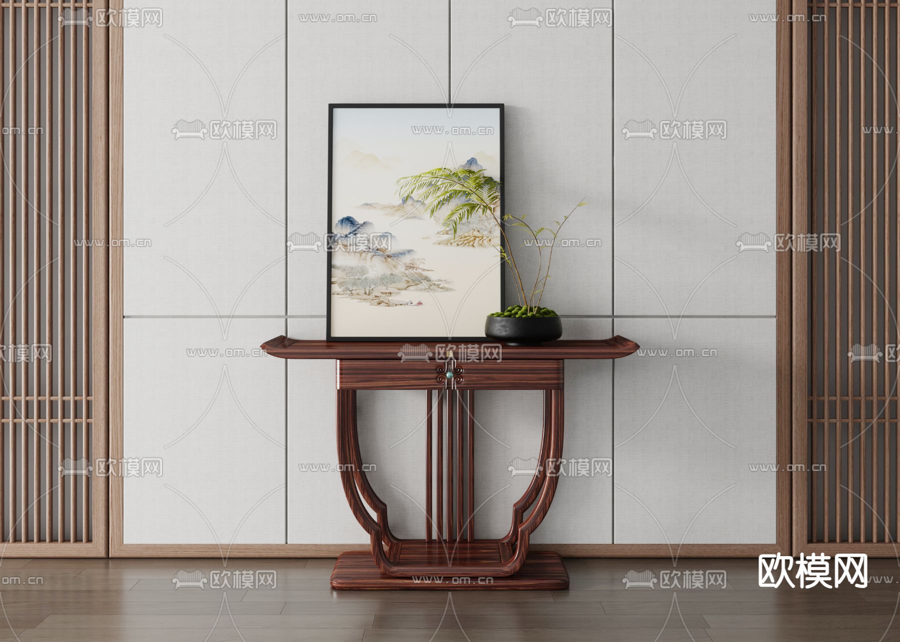 新中式端景台 条案3d模型下载