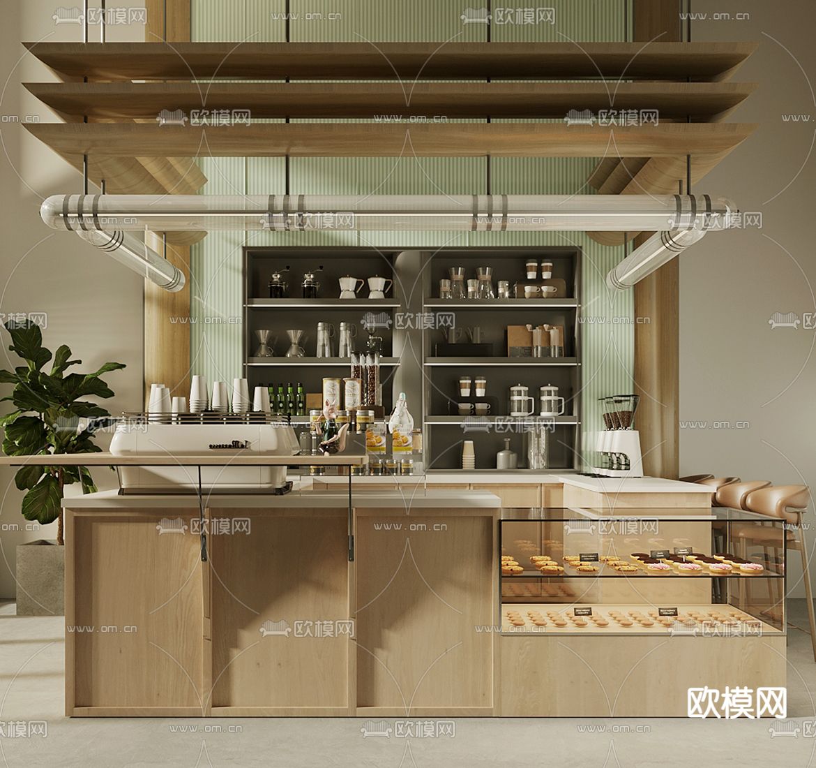 北欧咖啡厅 工作台 吧台3d模型下载