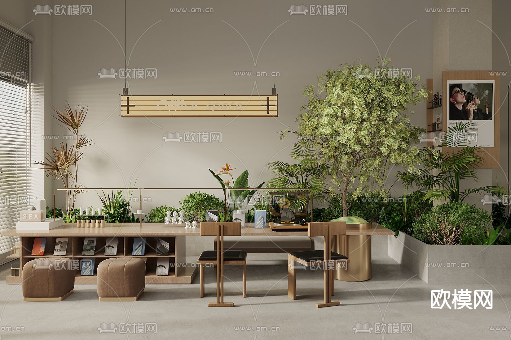 餐桌椅 卡座桌椅 咖啡桌3d模型下载（渲染图1）