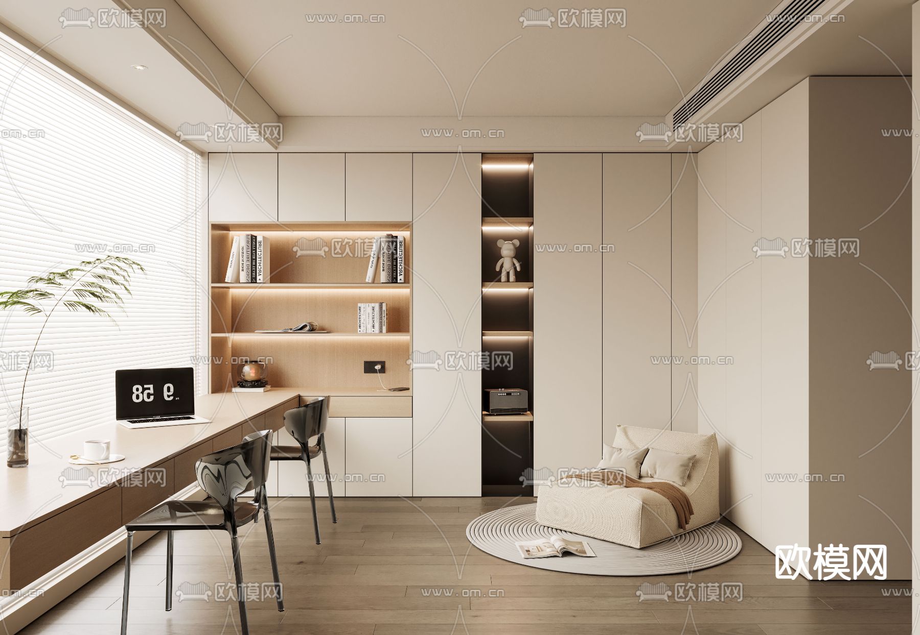 现代书房3d模型下载