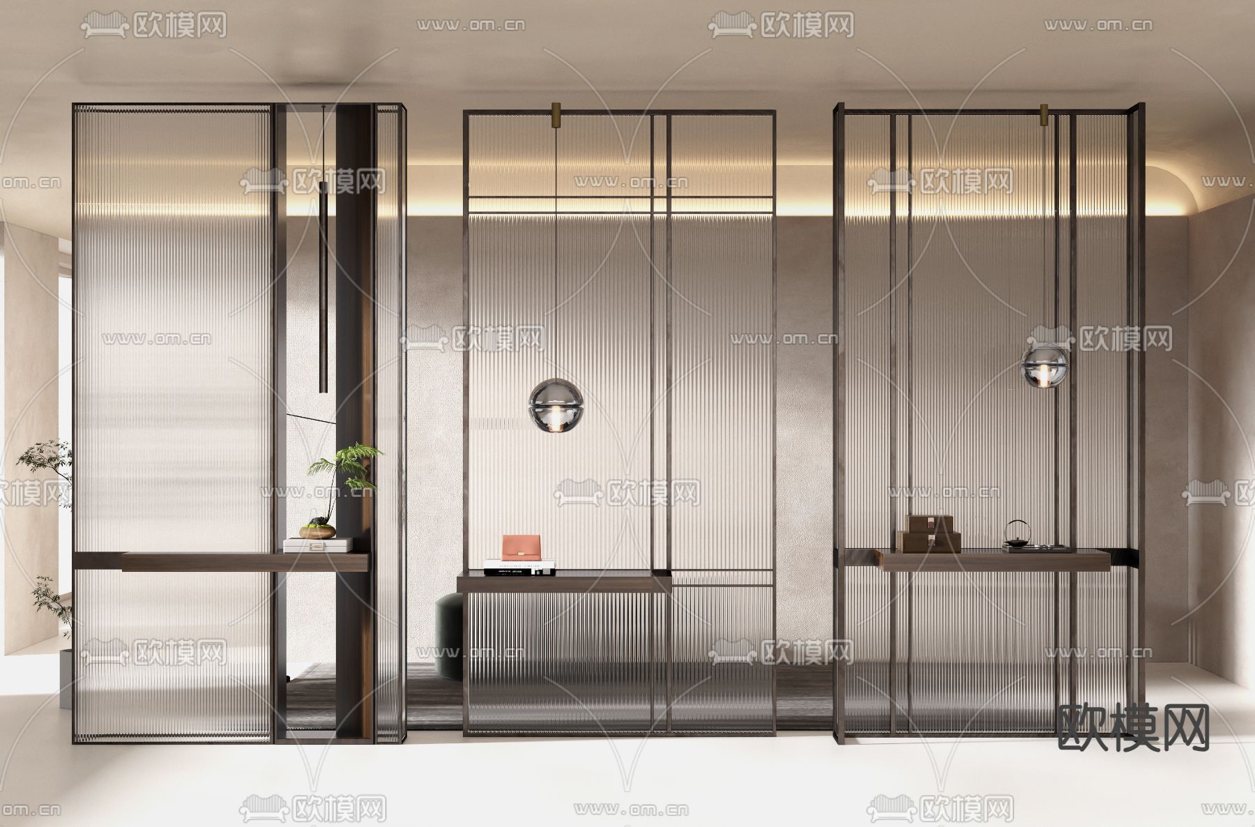 玻璃屏风 玄关隔断3d模型下载（渲染图1）