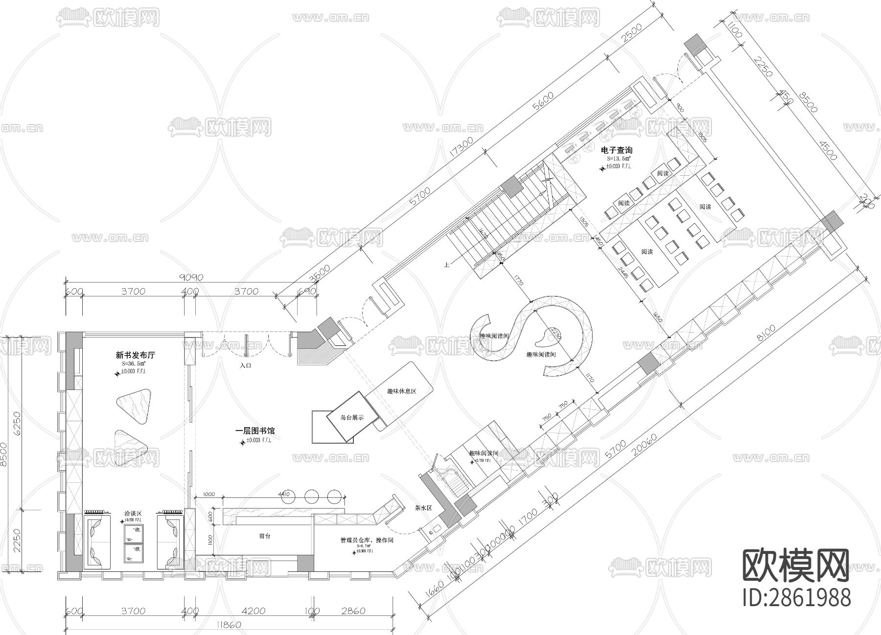 图书馆学校图书馆cad施工图下载（渲染图2）