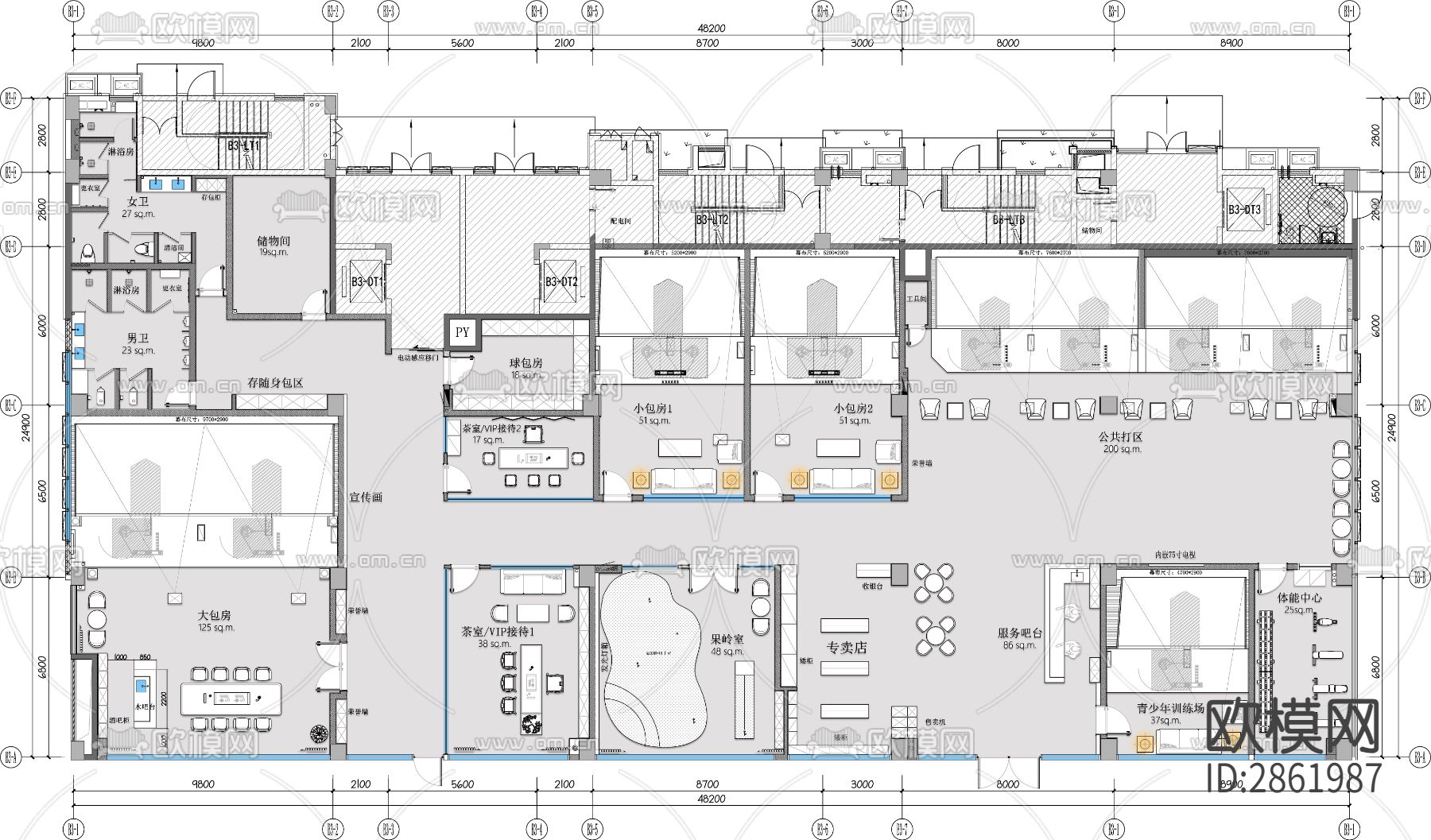 室内高尔夫球会所cad施工图下载（渲染图1）
