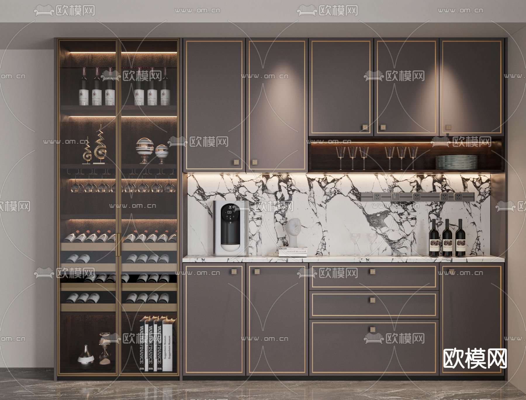 新中式酒柜 餐边柜3d模型下载_ID14295892_3dmax免费模型-欧模网