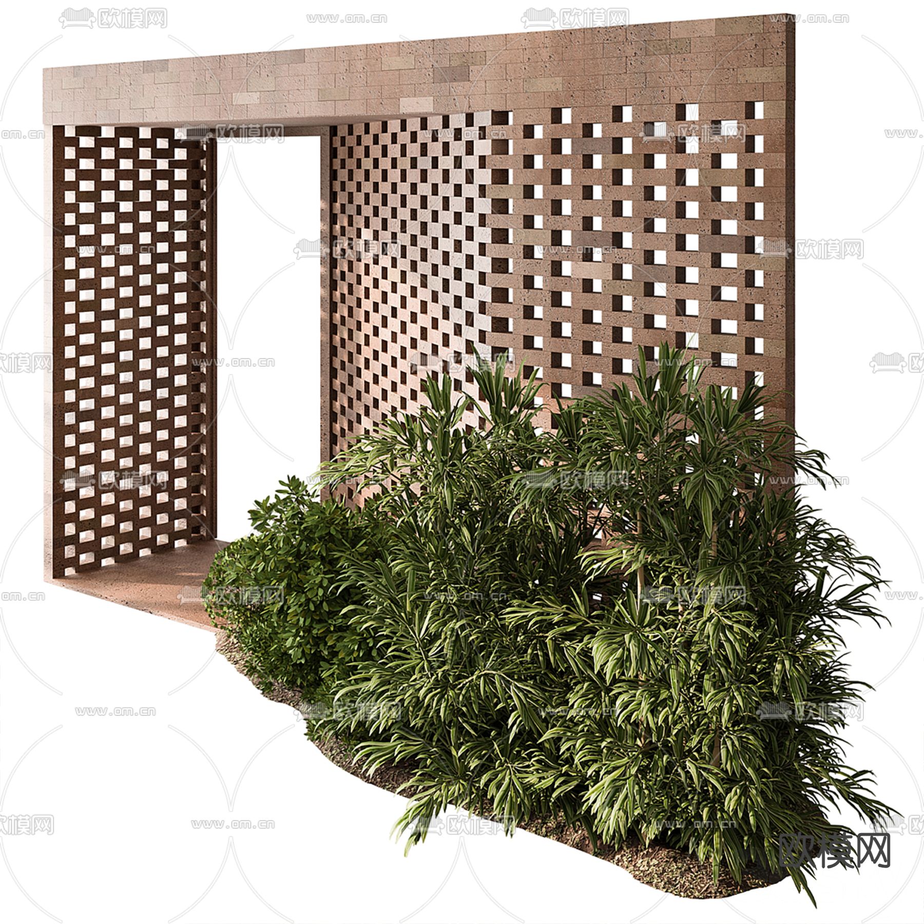 庭院大门 入口 植物堆3d模型下载（渲染图2）