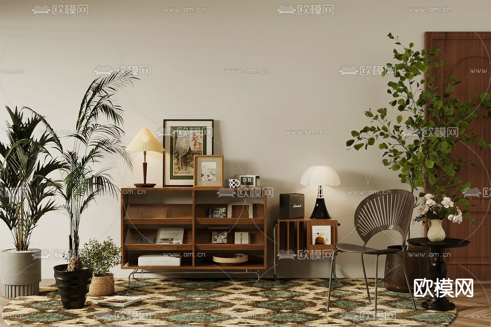 中古风书柜 书架3d模型下载