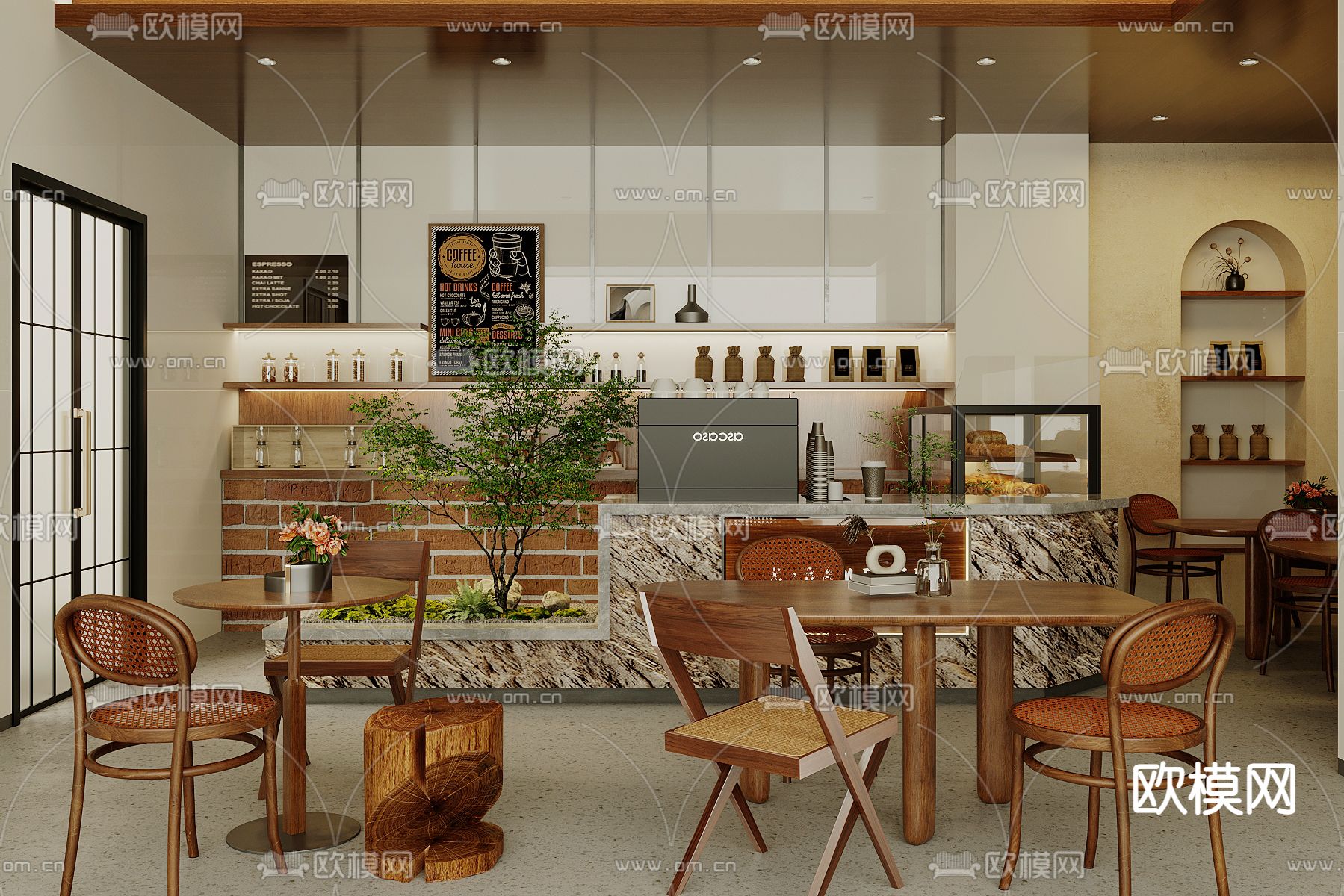 侘寂咖啡厅 咖啡馆3d模型下载（渲染图1）