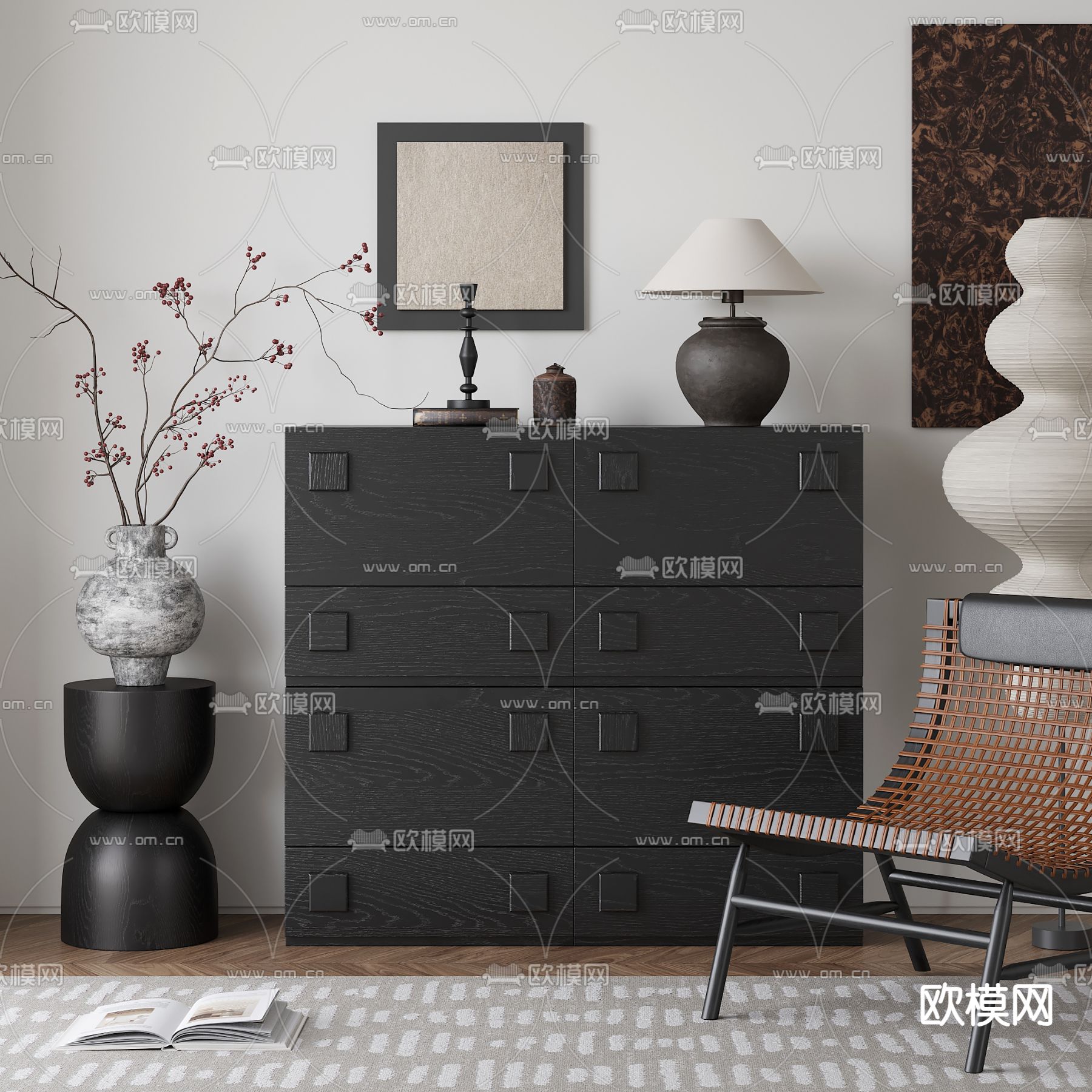 中古风边柜 玄关柜 端景柜3d模型下载（渲染图2）