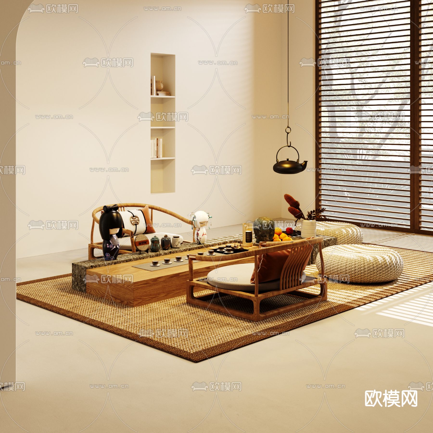 新中式茶桌 茶台3d模型下载