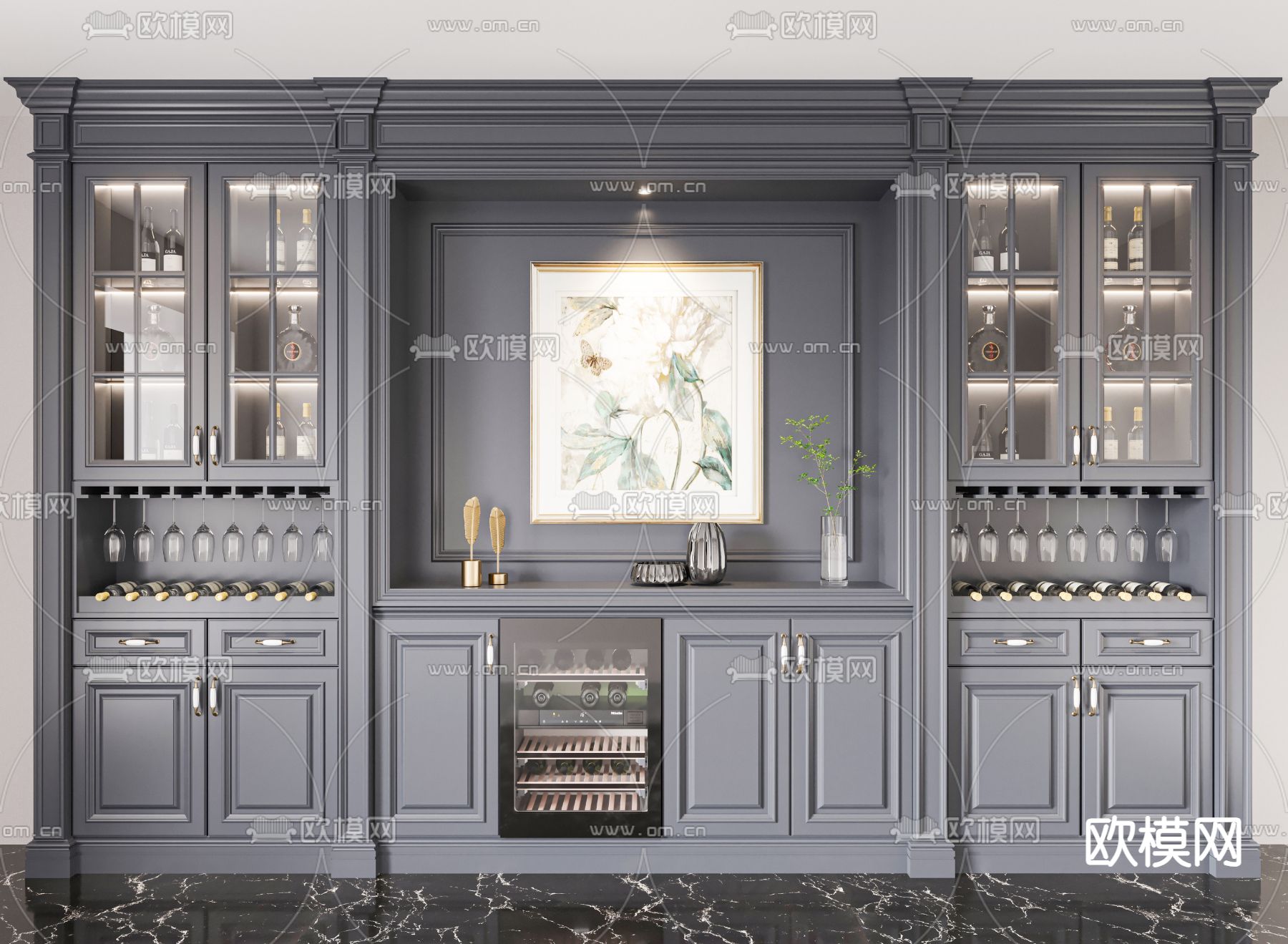 美式酒柜3d模型下载