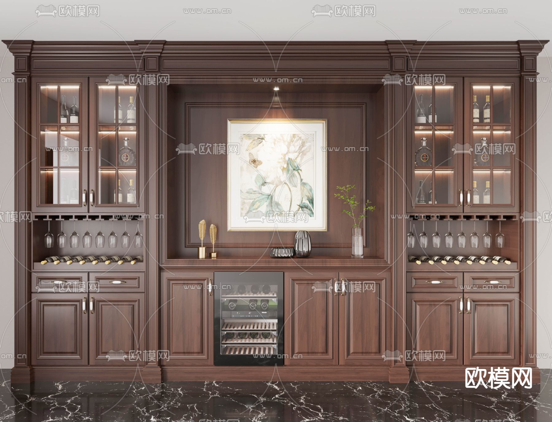 美式酒柜3d模型下载