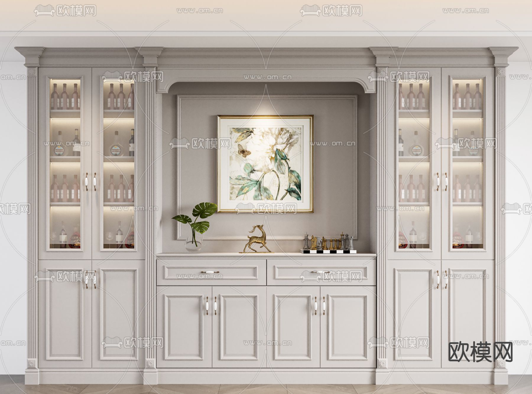 美式酒柜3d模型下载