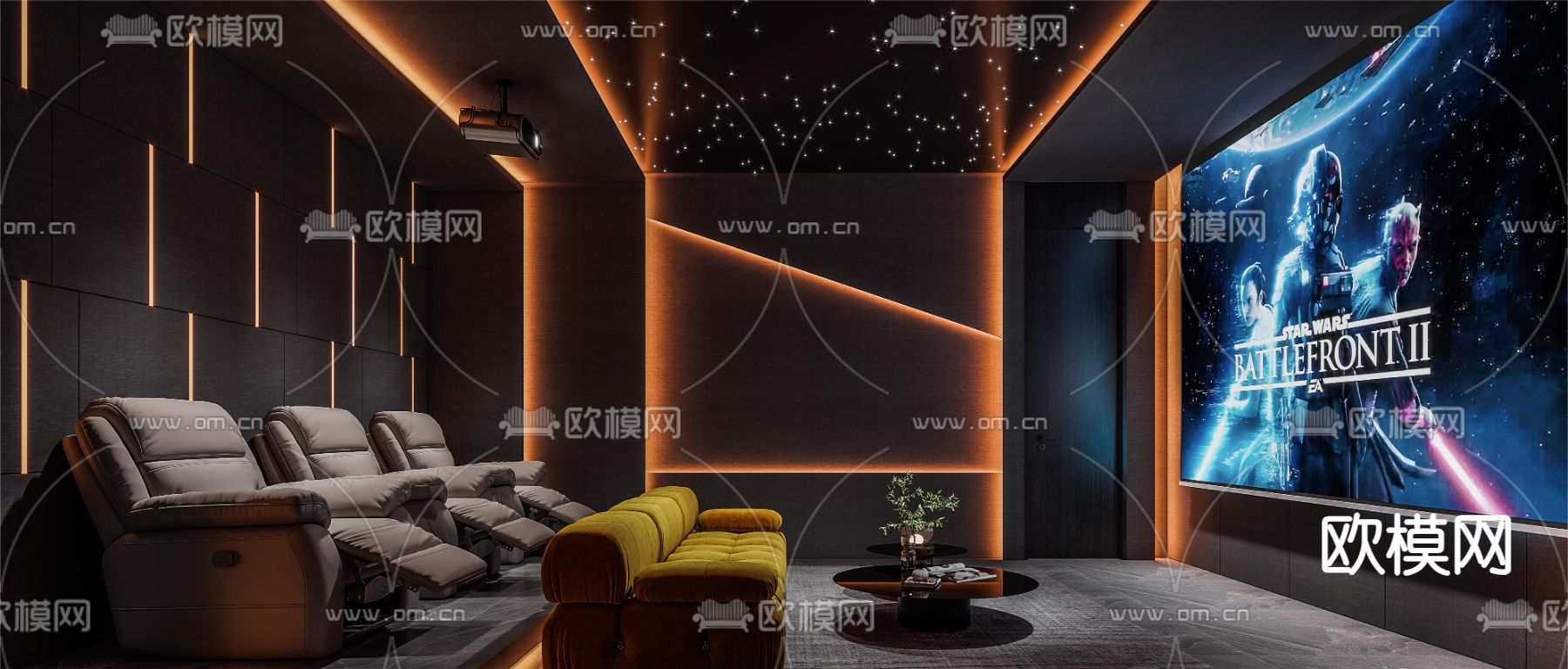 家庭影院 视听室 影音室3d模型下载（渲染图1）