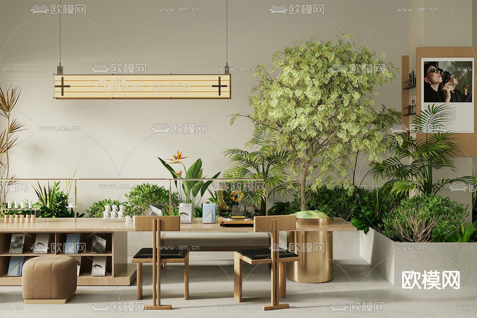 餐桌椅 卡座桌椅 咖啡桌3d模型下载（渲染图2）