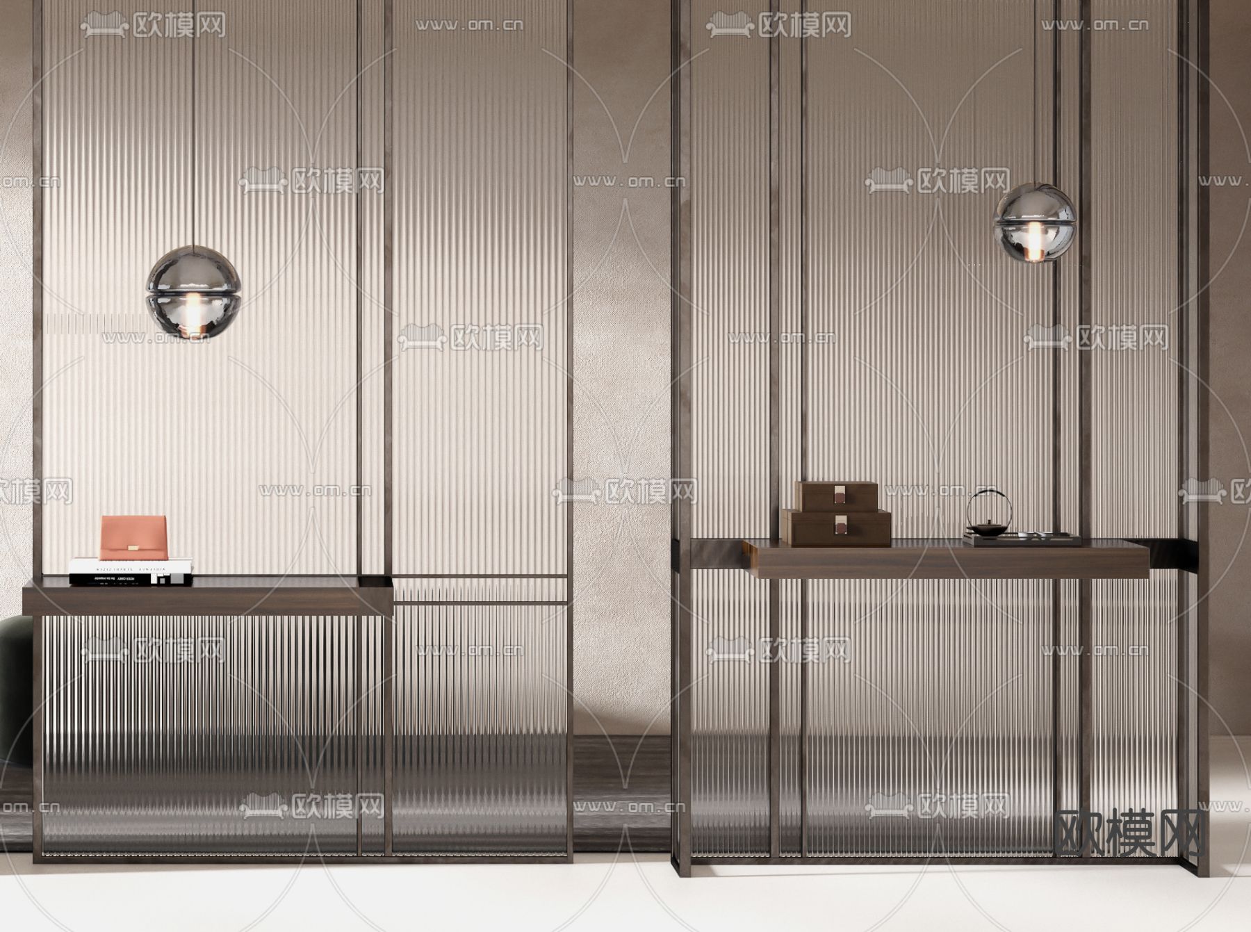 玻璃屏风 玄关隔断3d模型下载（渲染图2）