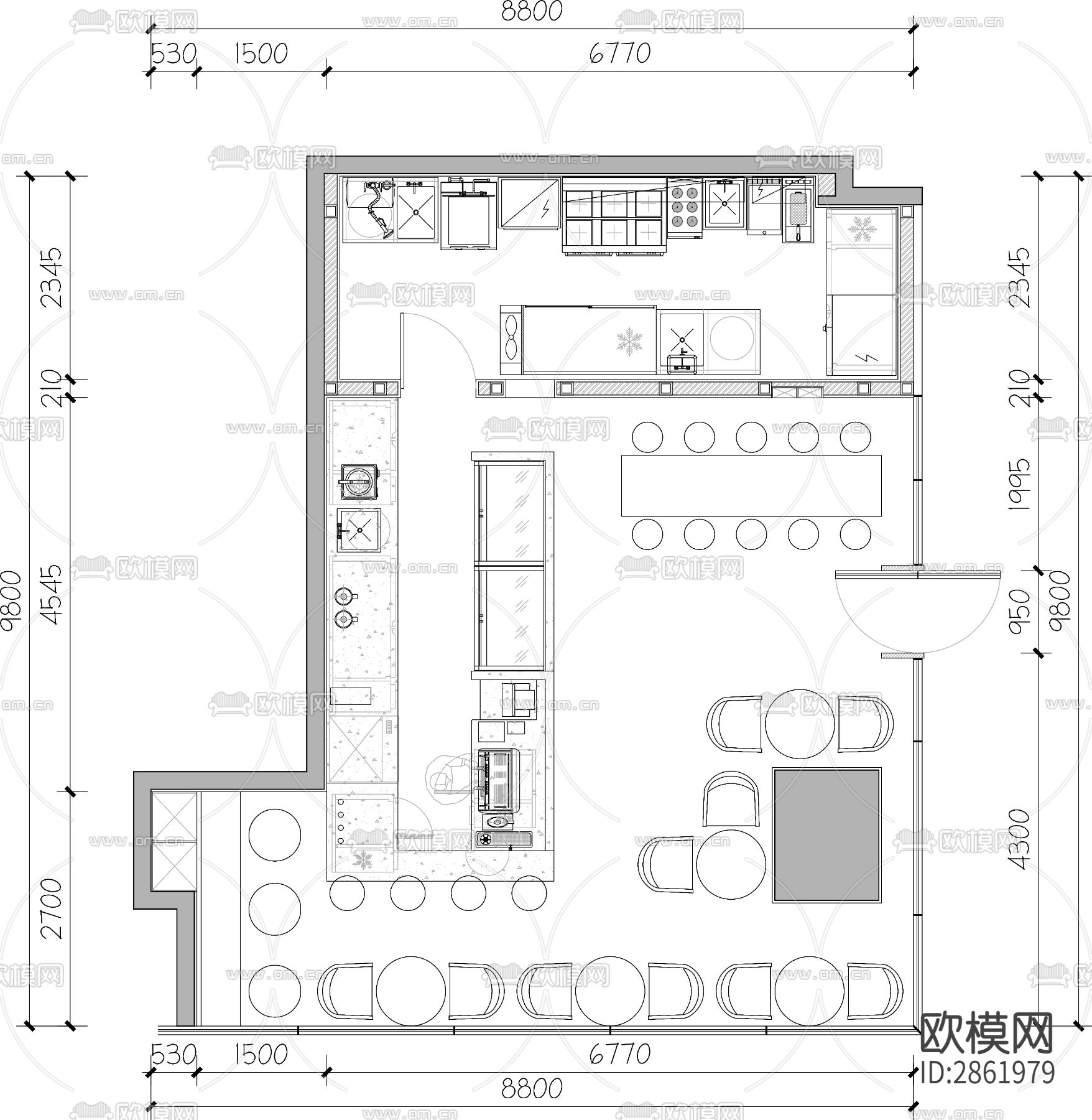 咖啡厅平面布置图cad施工图下载（渲染图2）
