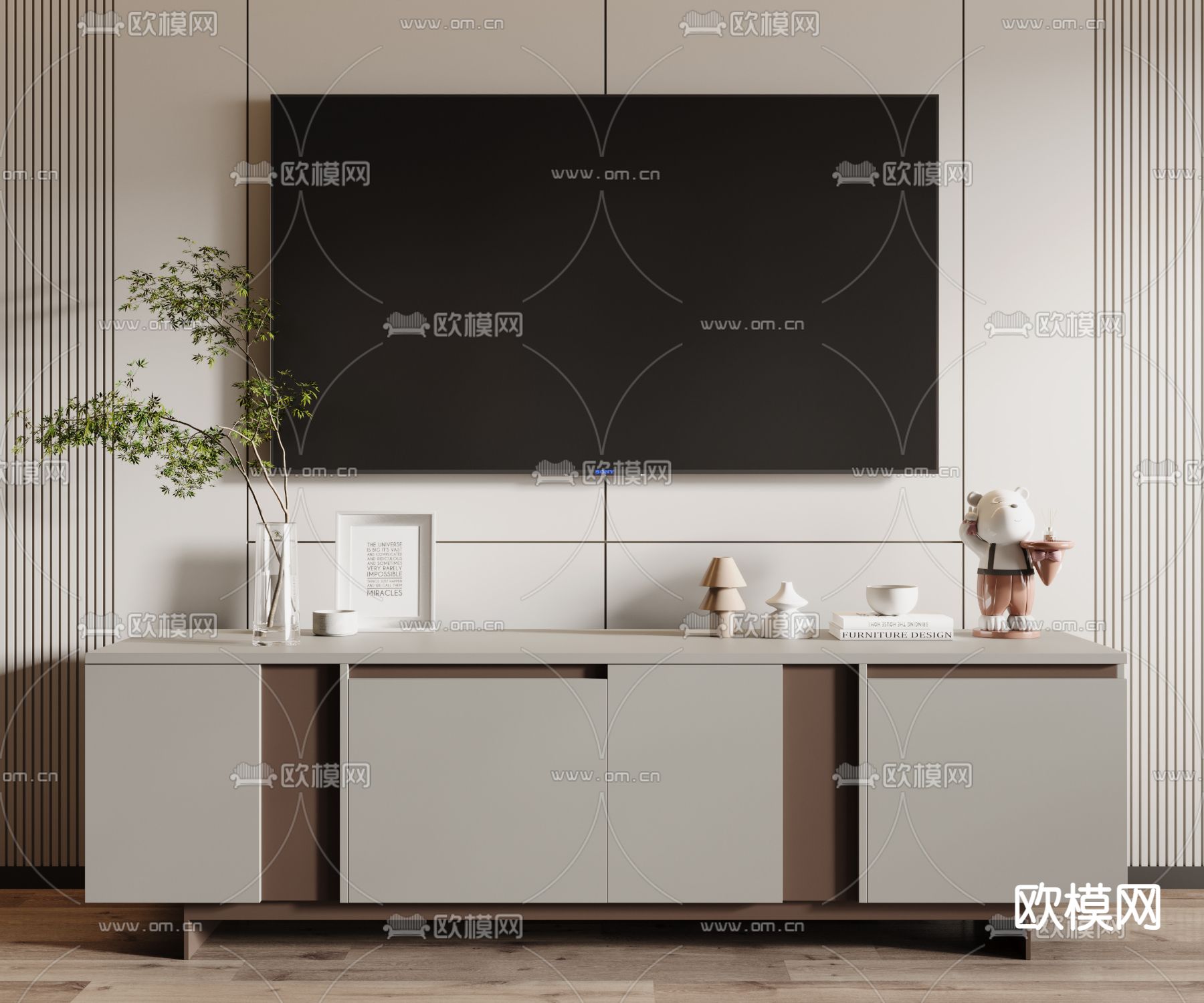 现代电视柜3d模型下载_ID14294178_3dmax免费模型-欧模网