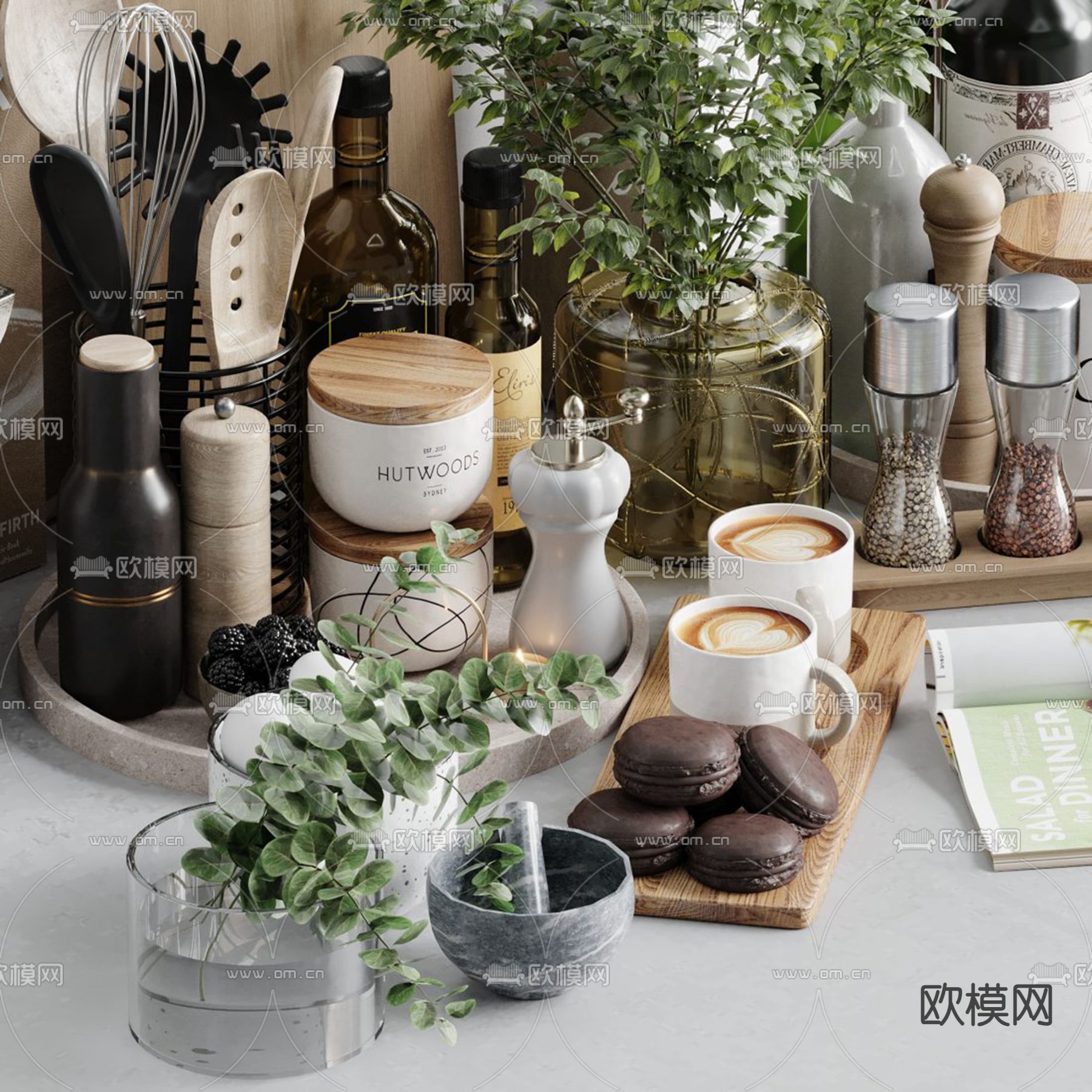 厨房用品 砧板 调味品3d模型下载（渲染图3）