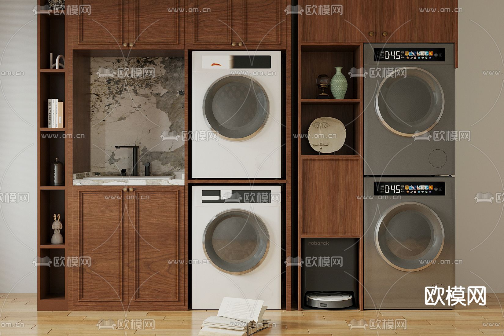 中古风阳台柜 洗衣机柜3d模型下载