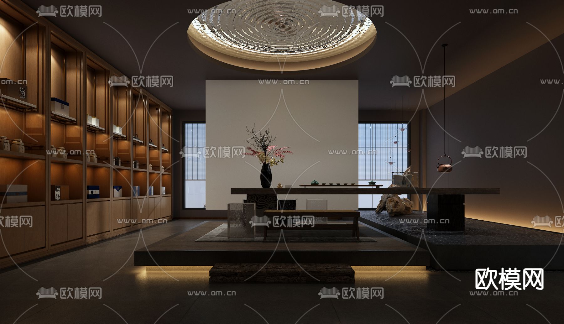 新中式茶室 茶楼会所3d模型下载（渲染图1）