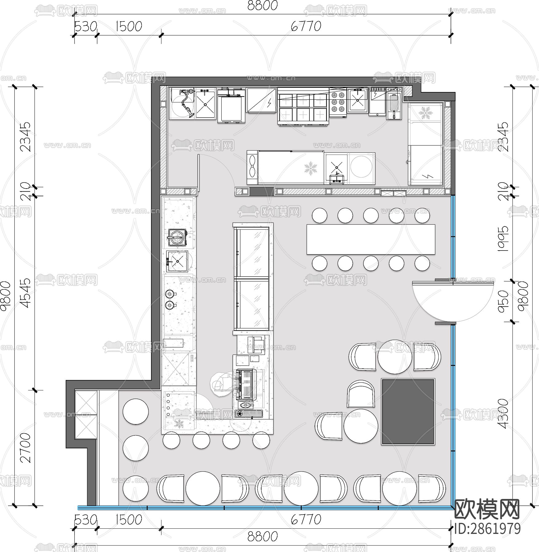 咖啡厅平面布置图cad施工图下载（渲染图1）