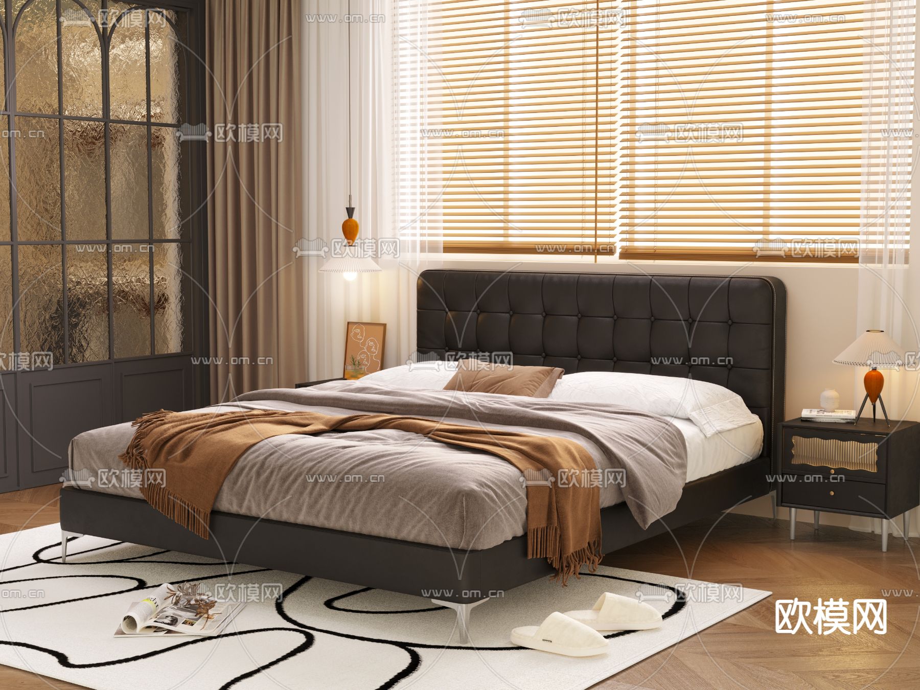 侘寂双人床3d模型下载