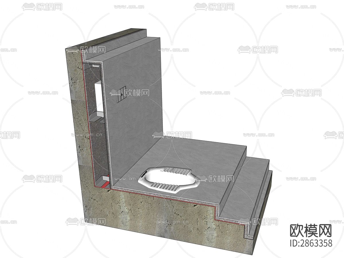 暗水箱蹲便器cad大样图下载（渲染图1）