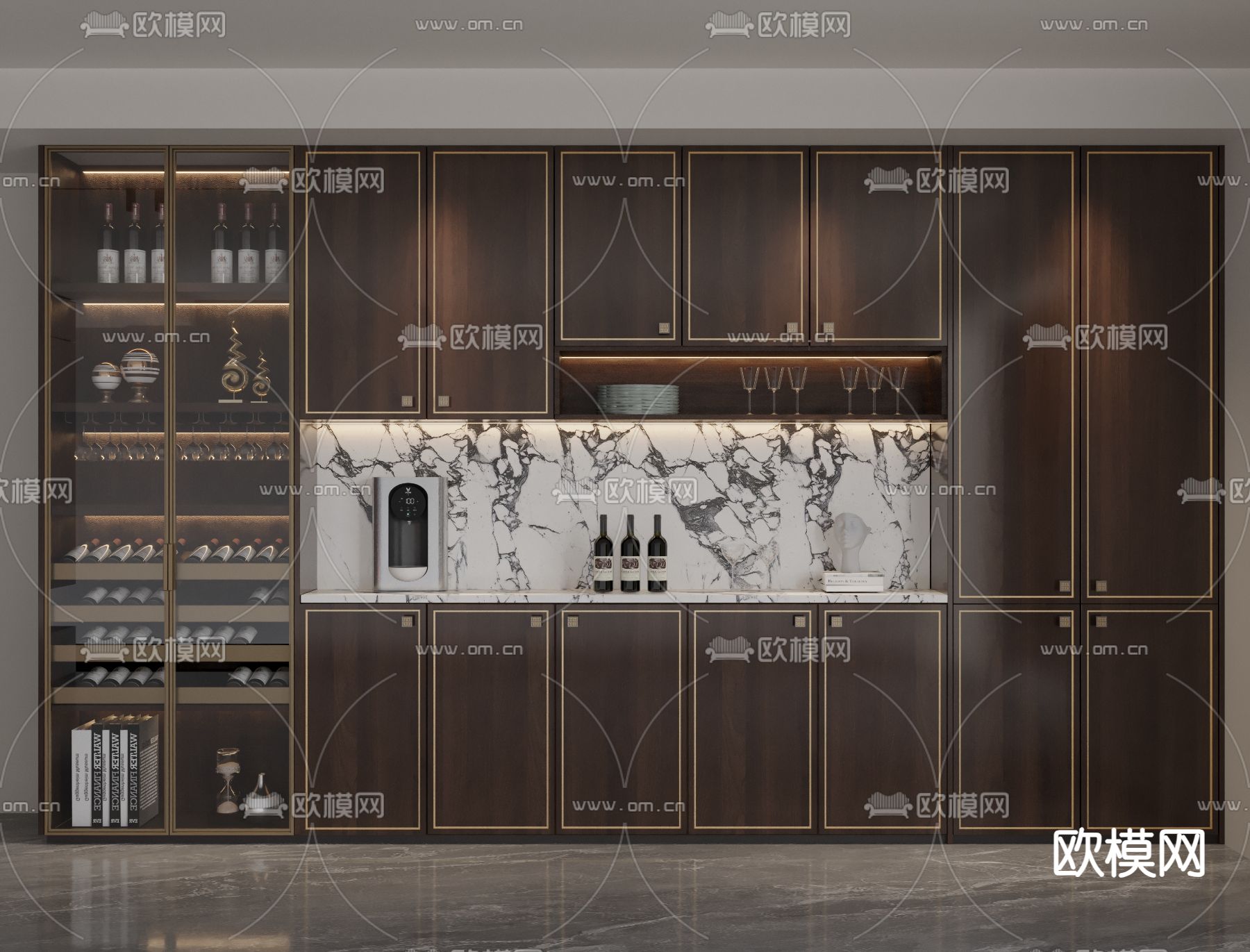 新中式酒柜3d模型下载