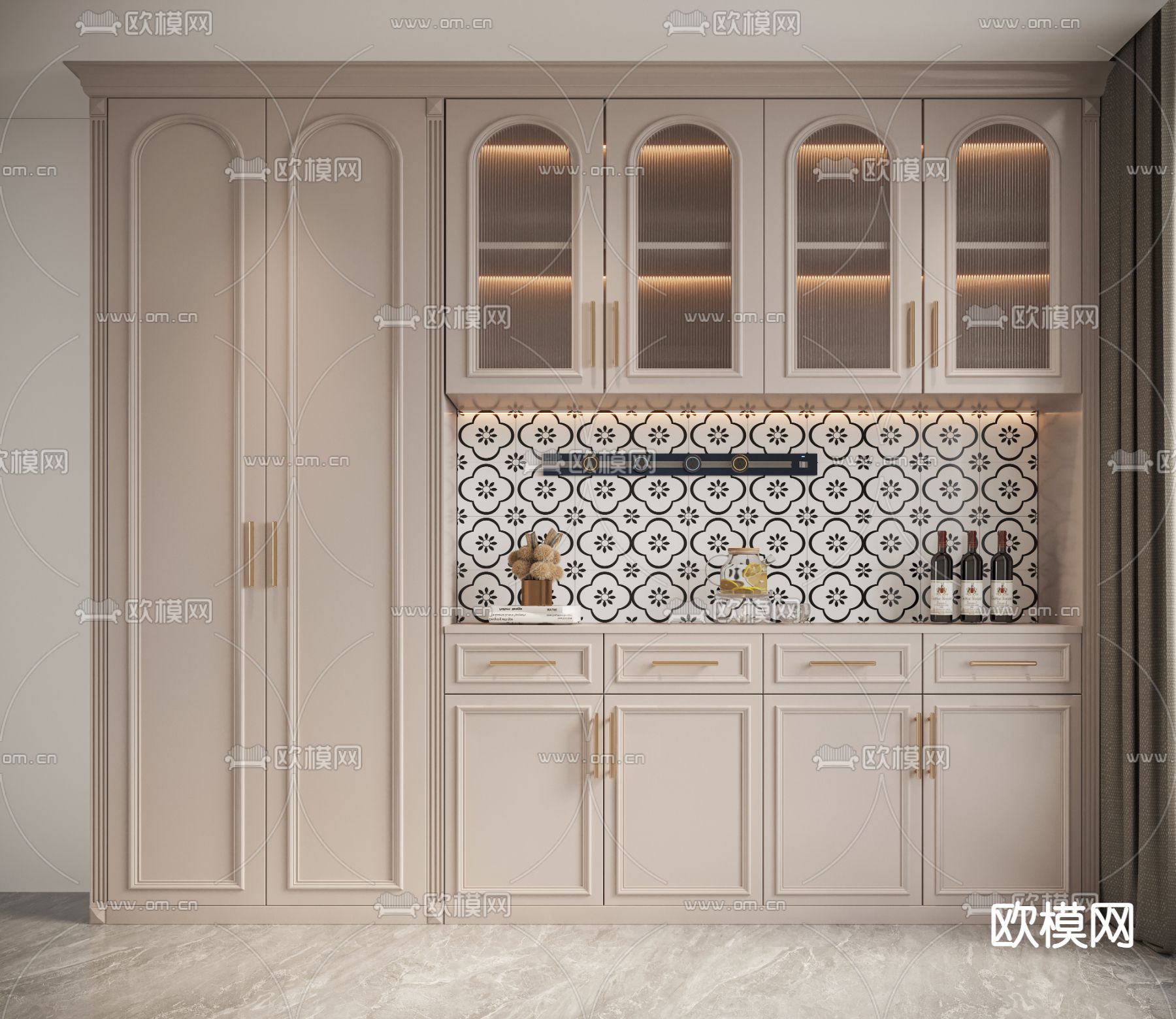 法式酒柜 餐边柜3d模型下载