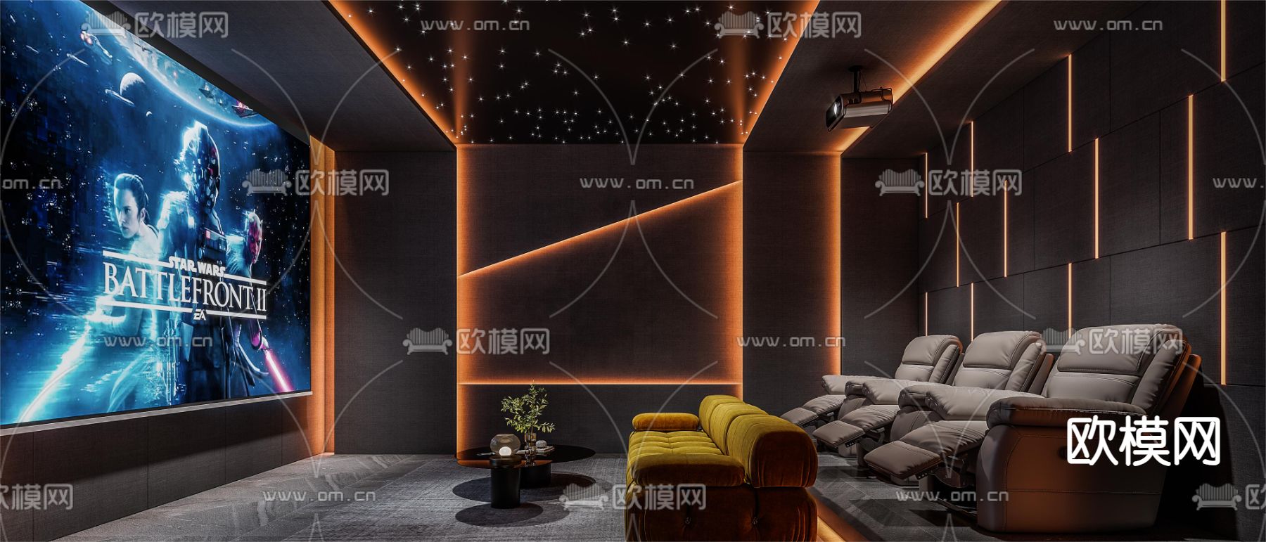 家庭影院 视听室 影音室3d模型下载（渲染图2）