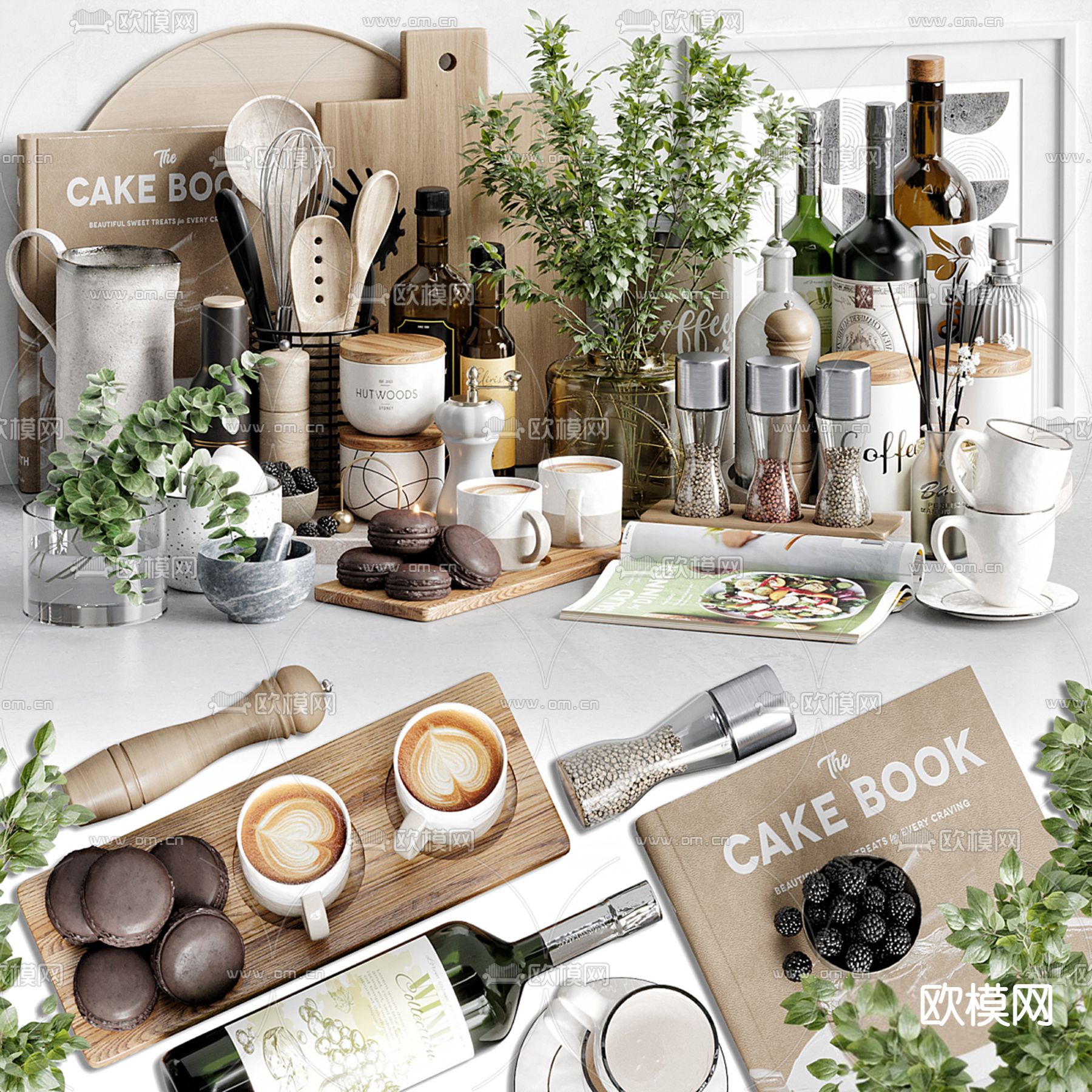 厨房用品 砧板 调味品3d模型下载（渲染图1）