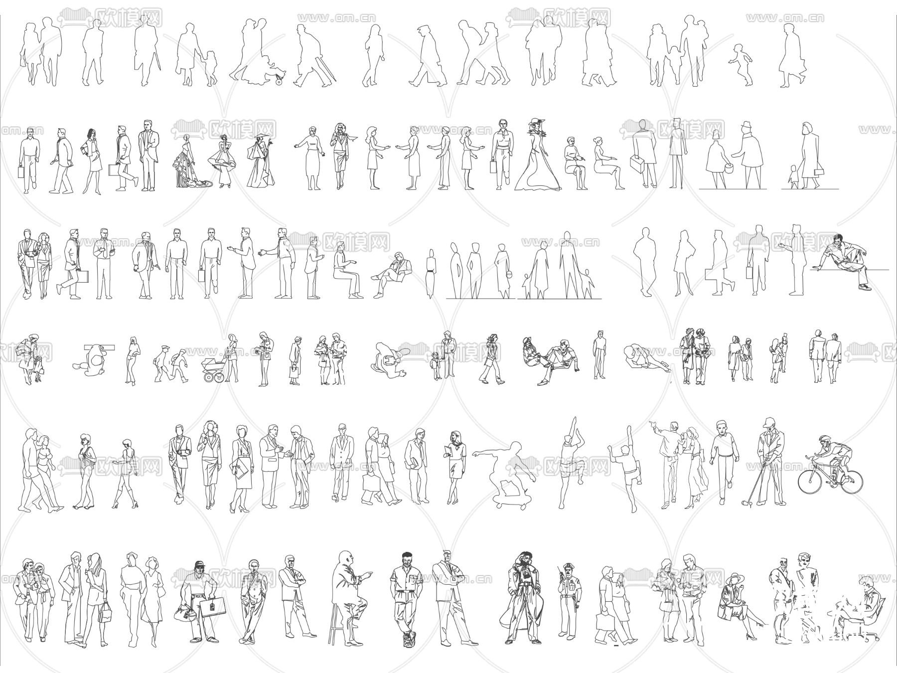 CAD图例立面平面各式人物cad图库下载