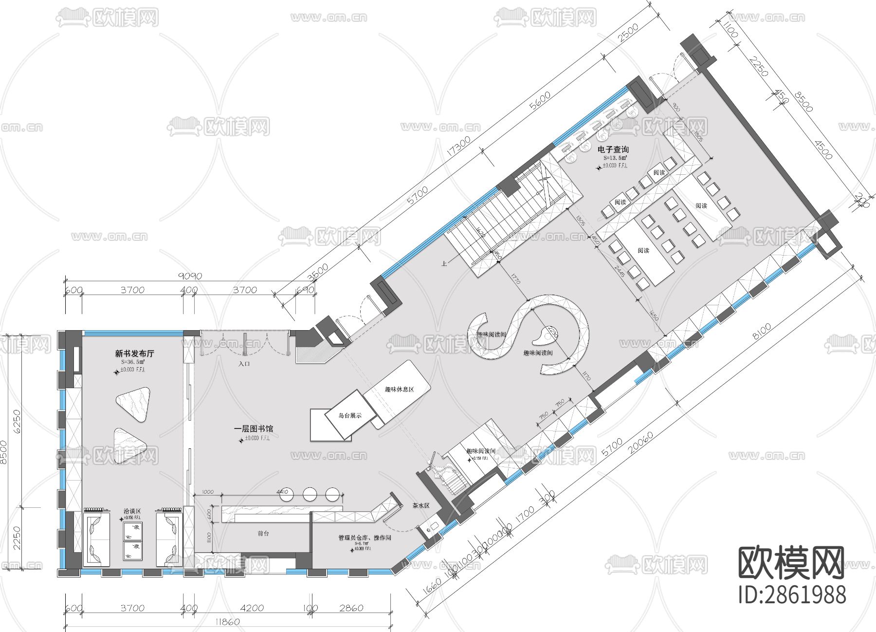 图书馆学校图书馆cad施工图下载（渲染图1）
