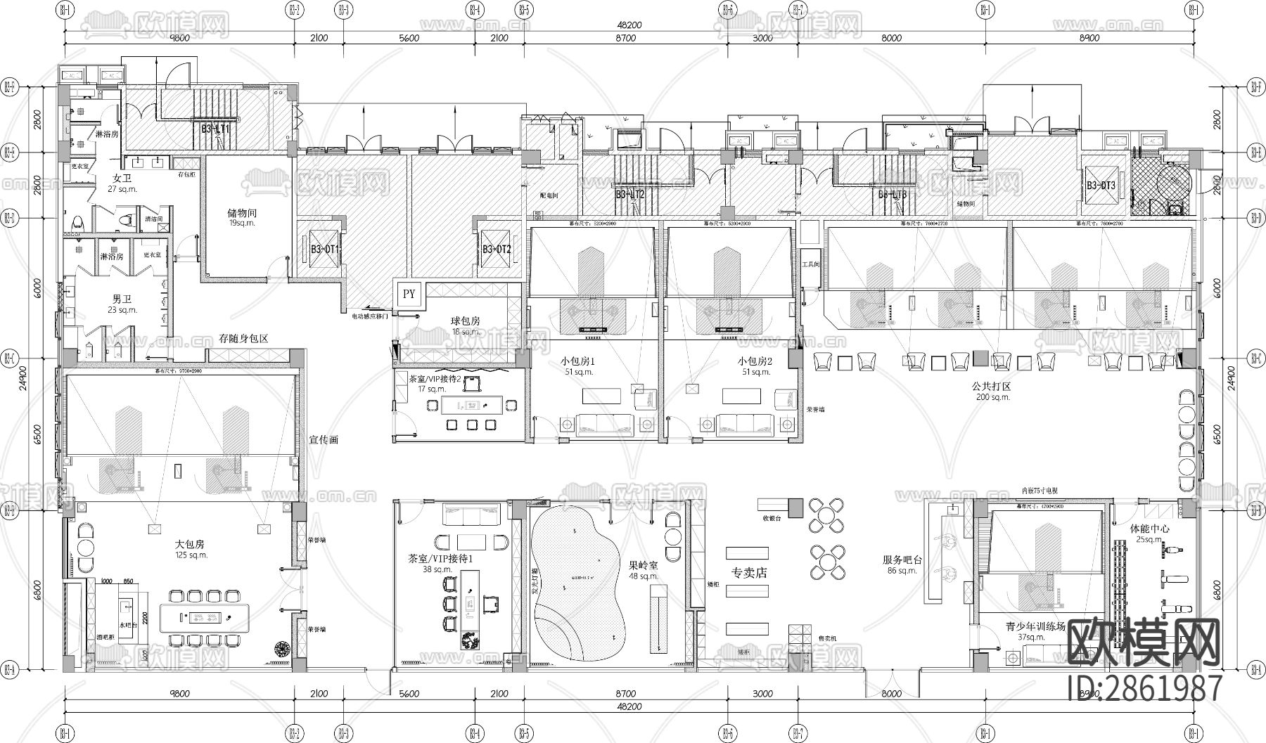 室内高尔夫球会所cad施工图下载（渲染图2）
