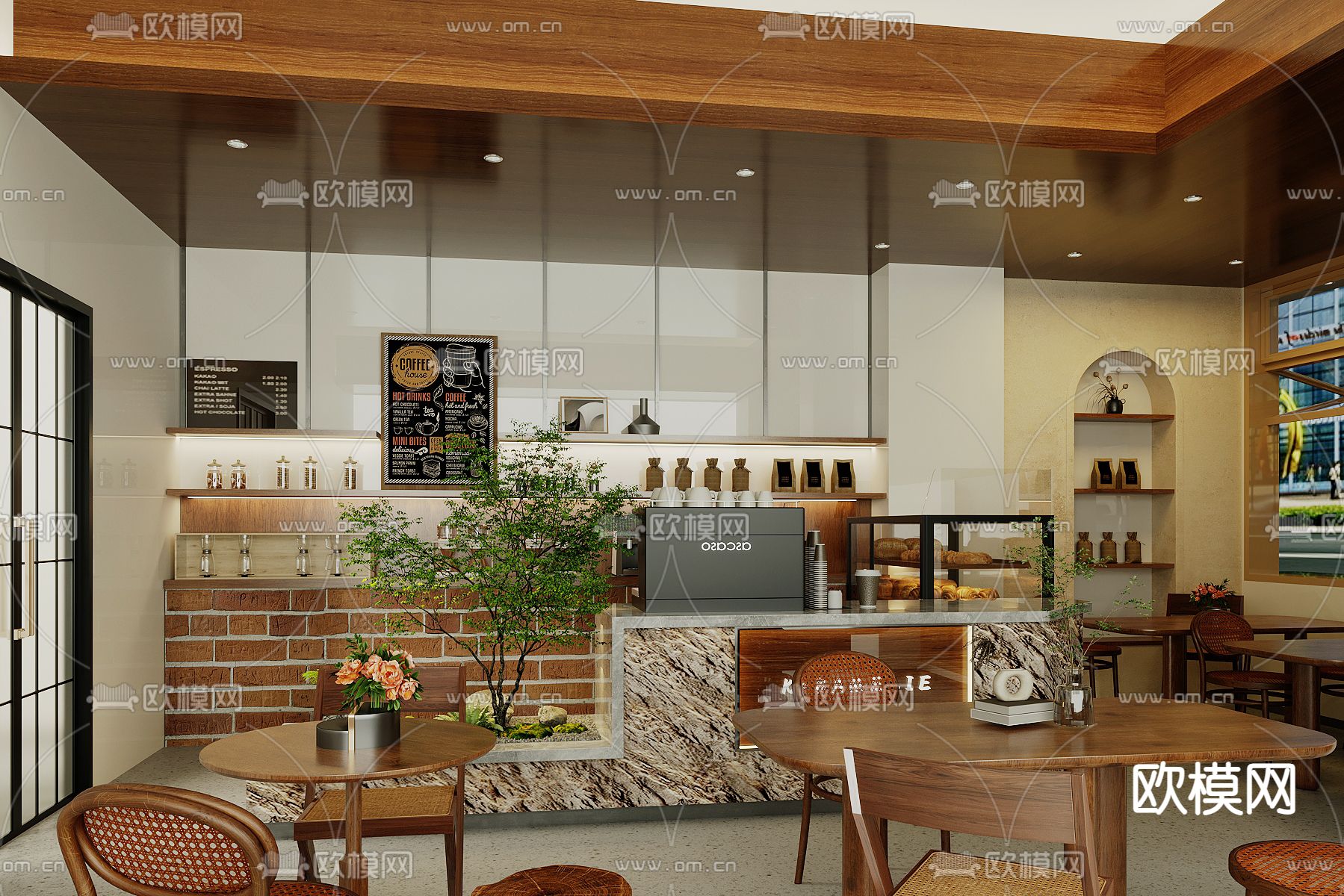 侘寂咖啡厅 咖啡馆3d模型下载（渲染图2）