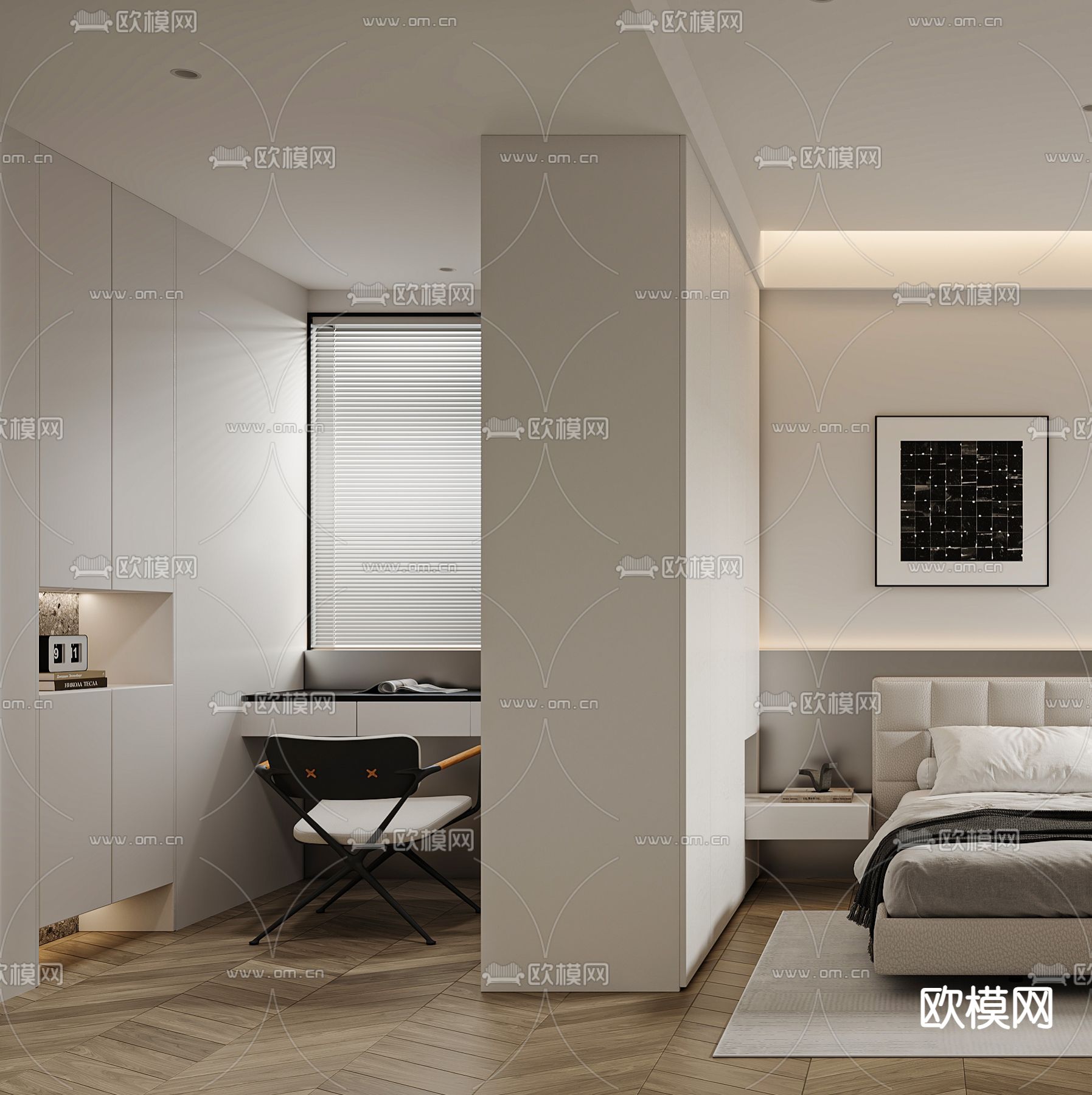 现代卧室 次卧3d模型下载（渲染图3）