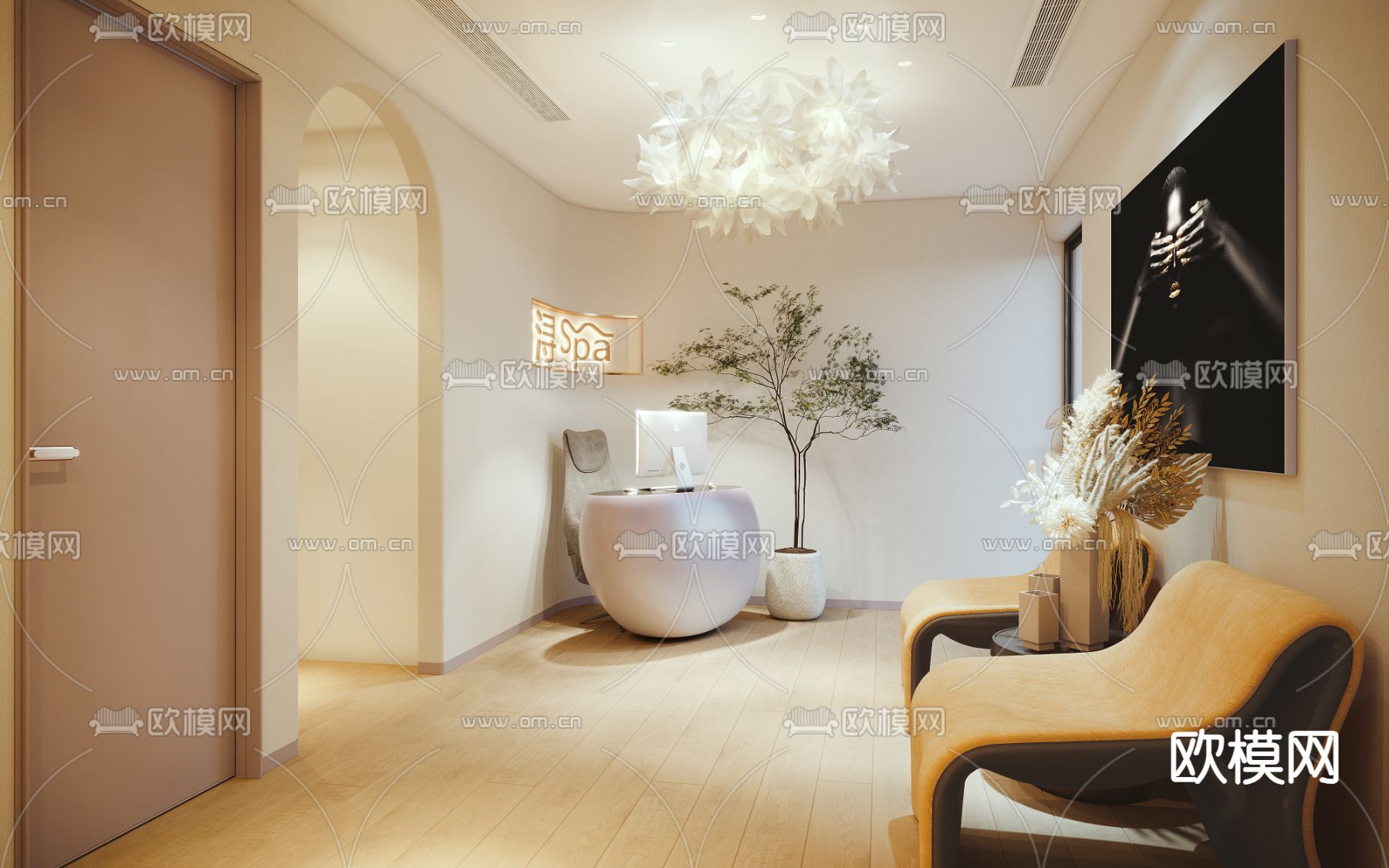 奶油风美容院 SPA 养生会所3d模型下载（渲染图1）